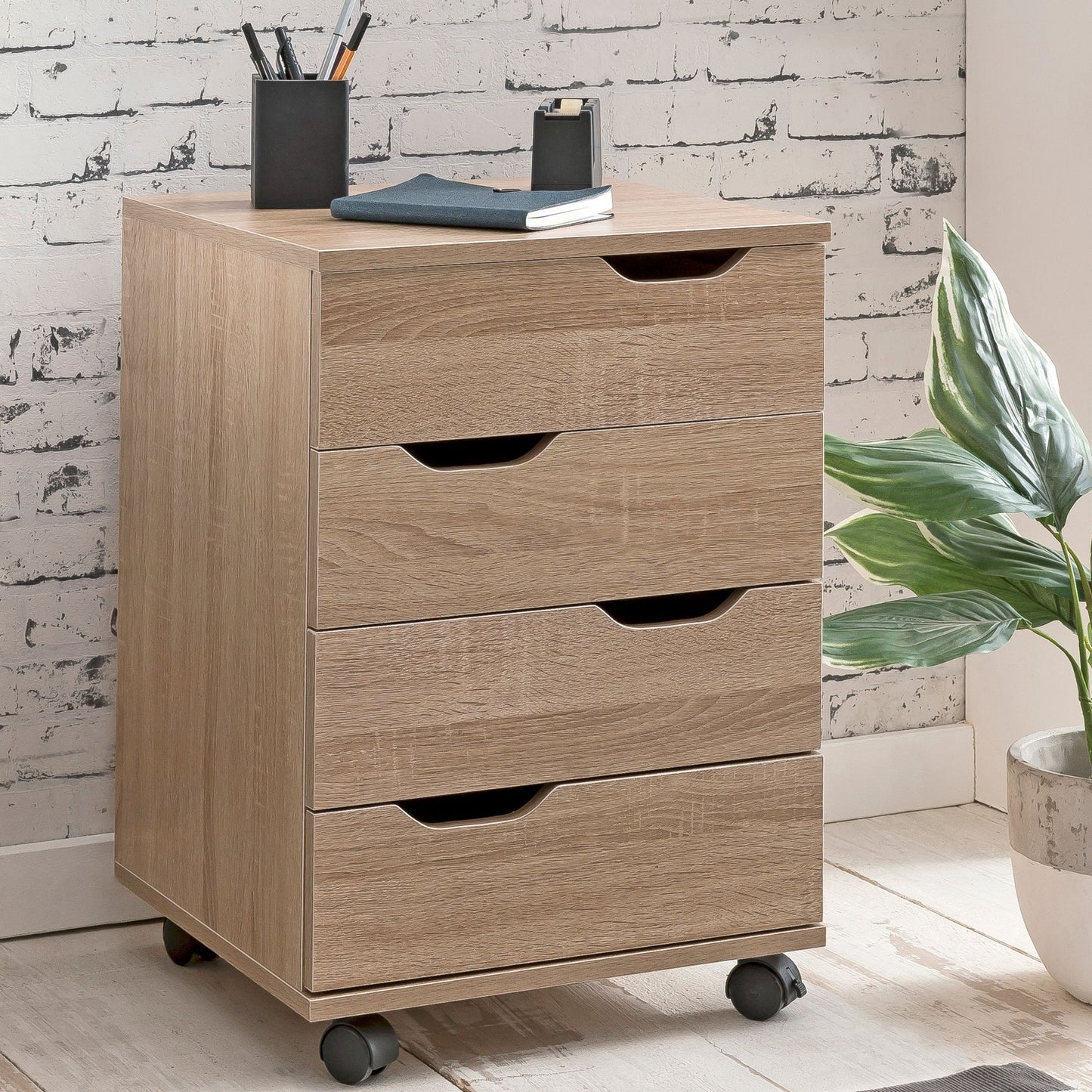 Rollcontainer Sonoma 40 mal 60 mal 40cm Schubladenschrank Buero Container Schreibtischcontainer mit Schubladen Buerocontainer mit Rollen Schubladencontainer