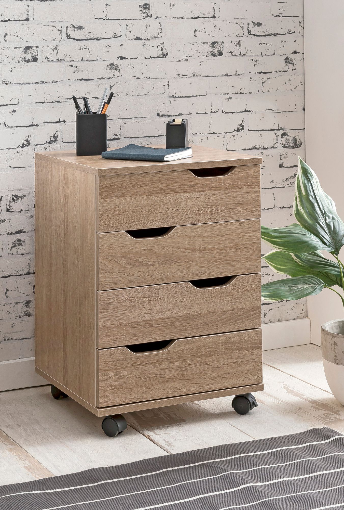 Rollcontainer Sonoma 40 mal 60 mal 40cm Schubladenschrank Buero Container Schreibtischcontainer mit Schubladen Buerocontainer mit Rollen Schubladencontainer
