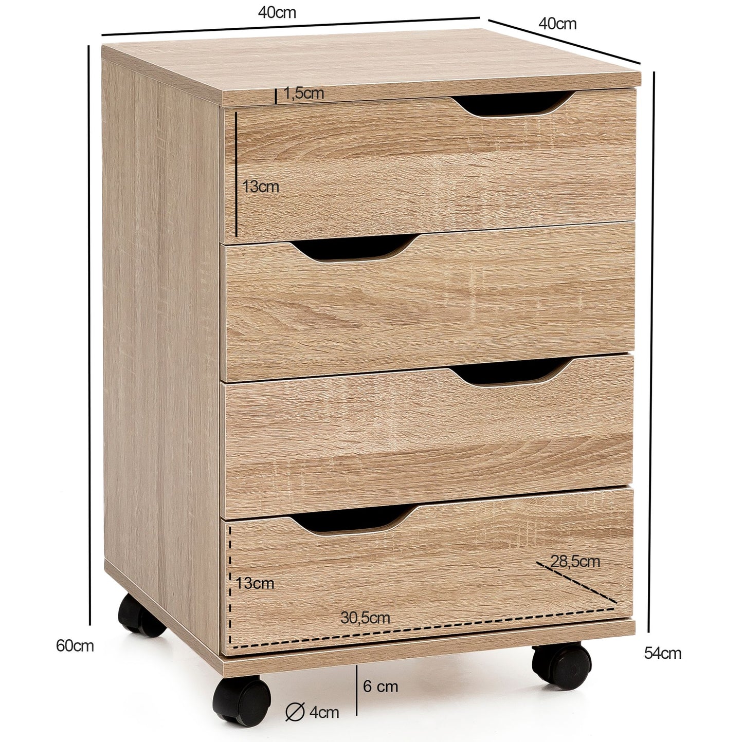 Rollcontainer Sonoma 40 mal 60 mal 40cm Schubladenschrank Buero Container Schreibtischcontainer mit Schubladen Buerocontainer mit Rollen Schubladencontainer