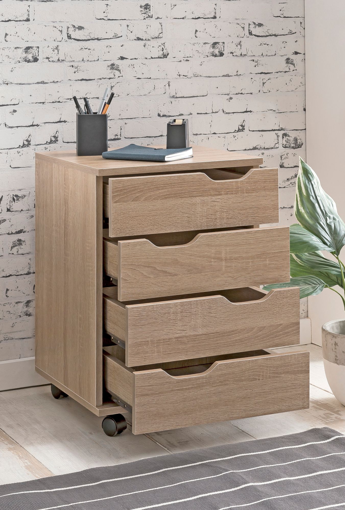 Rollcontainer Sonoma 40 mal 60 mal 40cm Schubladenschrank Buero Container Schreibtischcontainer mit Schubladen Buerocontainer mit Rollen Schubladencontainer