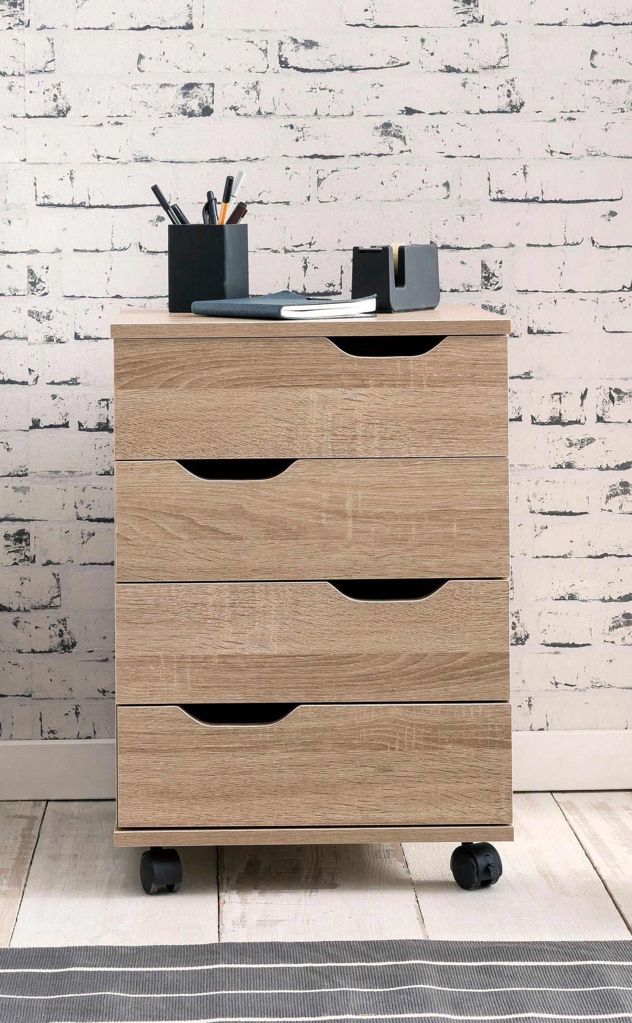 Rollcontainer Sonoma 40 mal 60 mal 40cm Schubladenschrank Buero Container Schreibtischcontainer mit Schubladen Buerocontainer mit Rollen Schubladencontainer