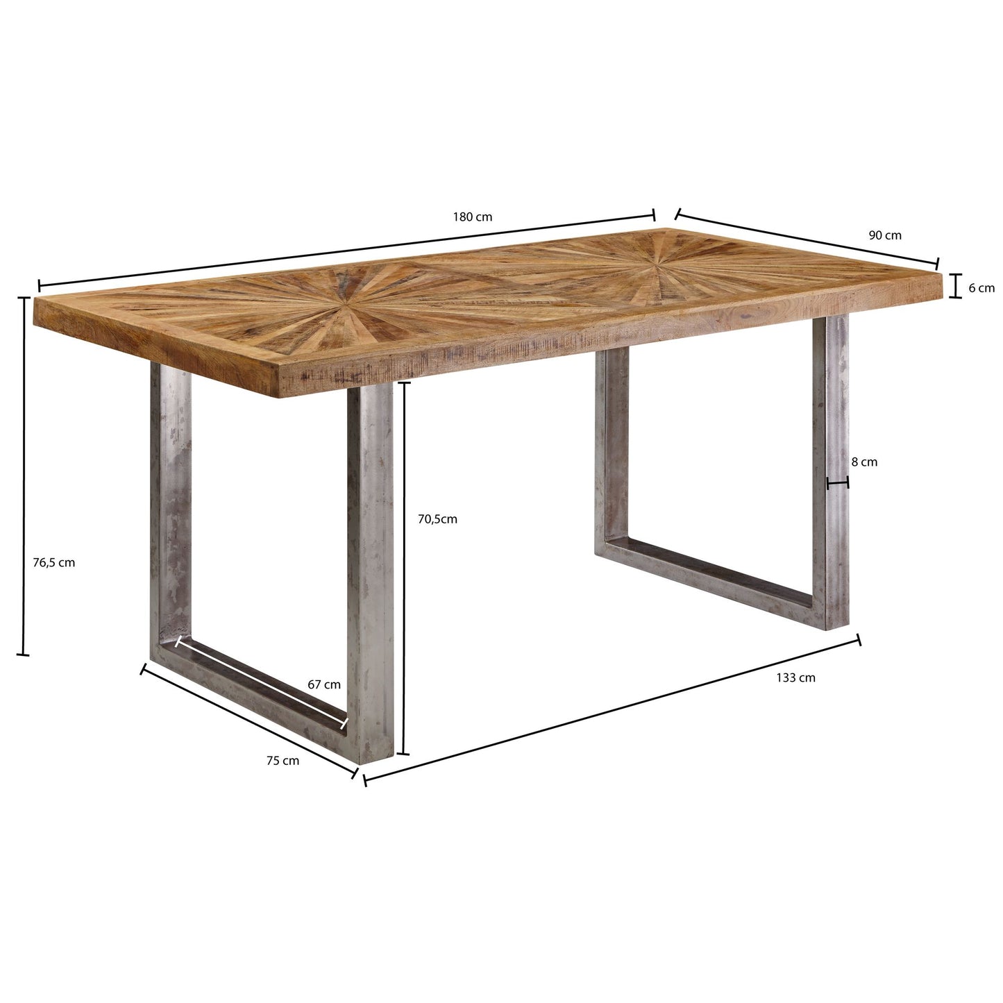 Esstisch Mango Massivholz Esszimmertisch 180 mal 76 5  mal 90 cm Kuechentisch Loft Natur Holztisch Massiv mit Metallgestell Industrial Tisch