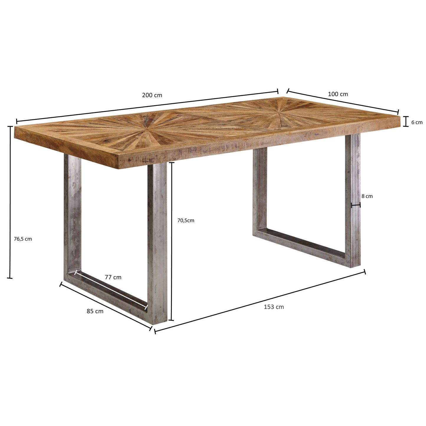 Esstisch Mango Massivholz Esszimmertisch 200 mal 76 5 mal 100 cm Kuechentisch Loft Natur Holztisch Massiv mit Metallgestell Industrial Tisch