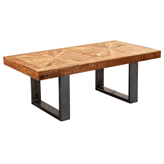 Moderner Couchtisch Mango Massivholz 105 mal 40 mal 55 cm Tisch im Industrial Design Sofatisch mit Holz und Metall Wohnzimmertisch Rustikal