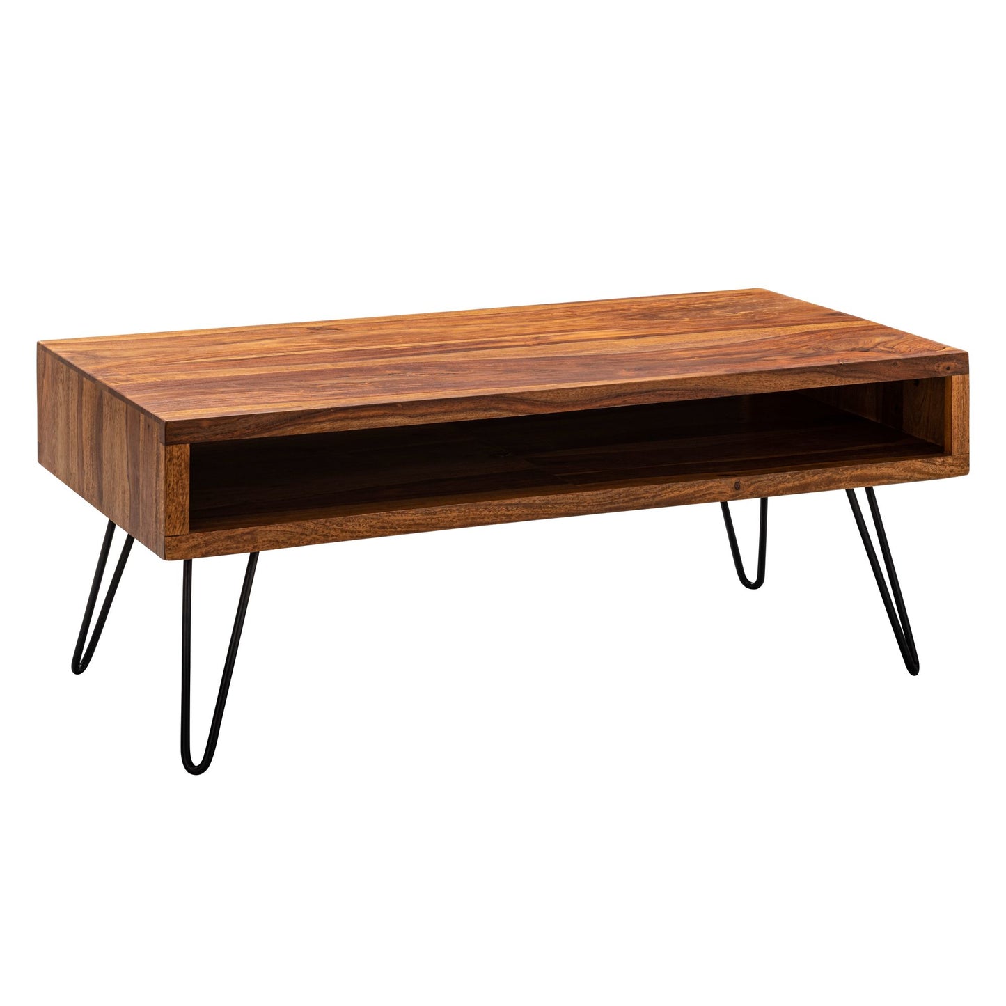 Couchtisch 100 mal 40 mal 50 cm Sheesham Massivholz Metall Sofatisch Design Wohnzimmertisch Rechteckig Kaffeetisch Massiv Grosser Tisch Wohnzimmer
