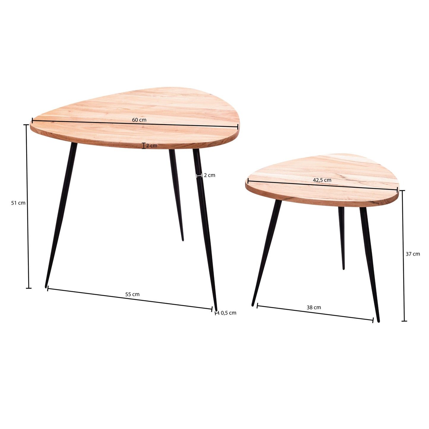 2er Set Satztisch Akazie Massivholz Metall Couchtisch Klein Design Beistelltisch Set Zwei Holz Tische Wohnzimmertisch Tisch Metallgestell