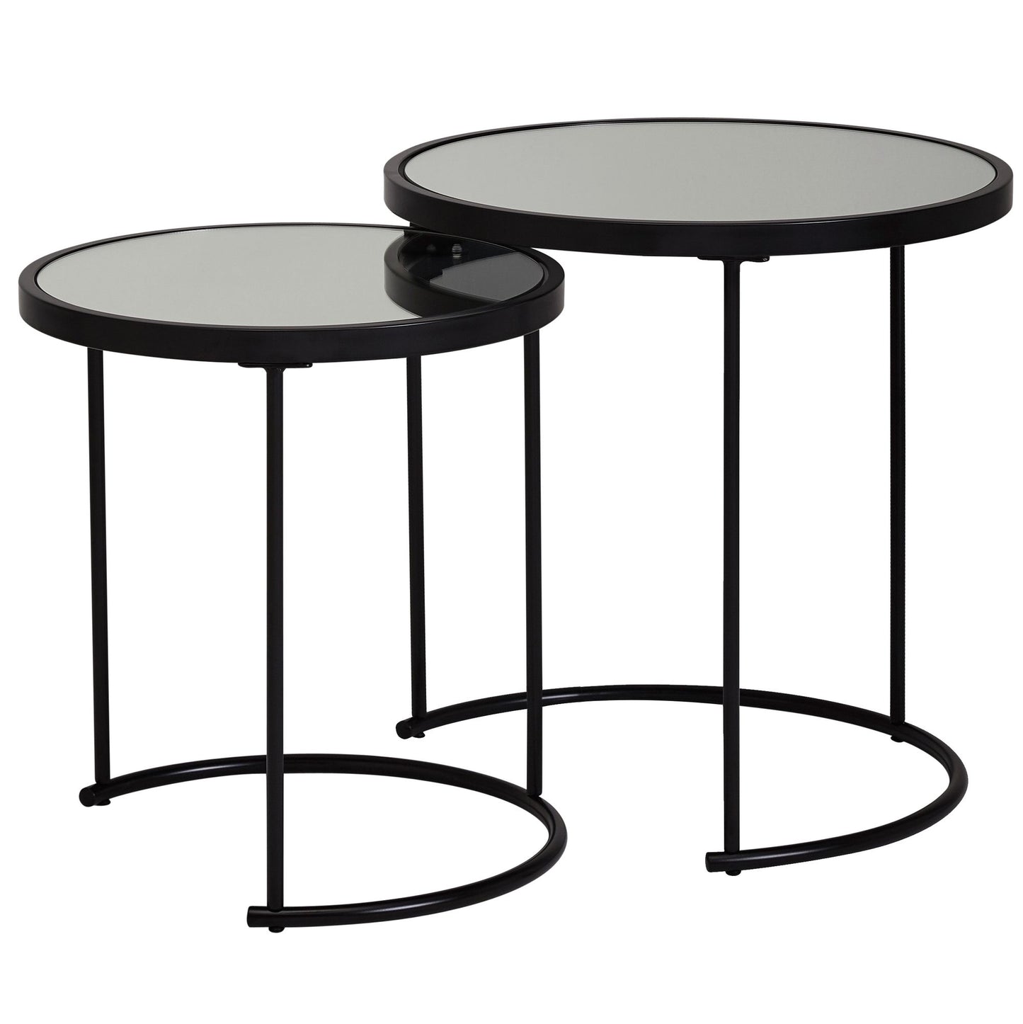 Design Beistelltisch Rund Ø 50 42 cm   2 teilig Schwarz mit Spiegel Glas Wohnzimmertisch 2er Set Satztisch verspiegelt Couchtisch