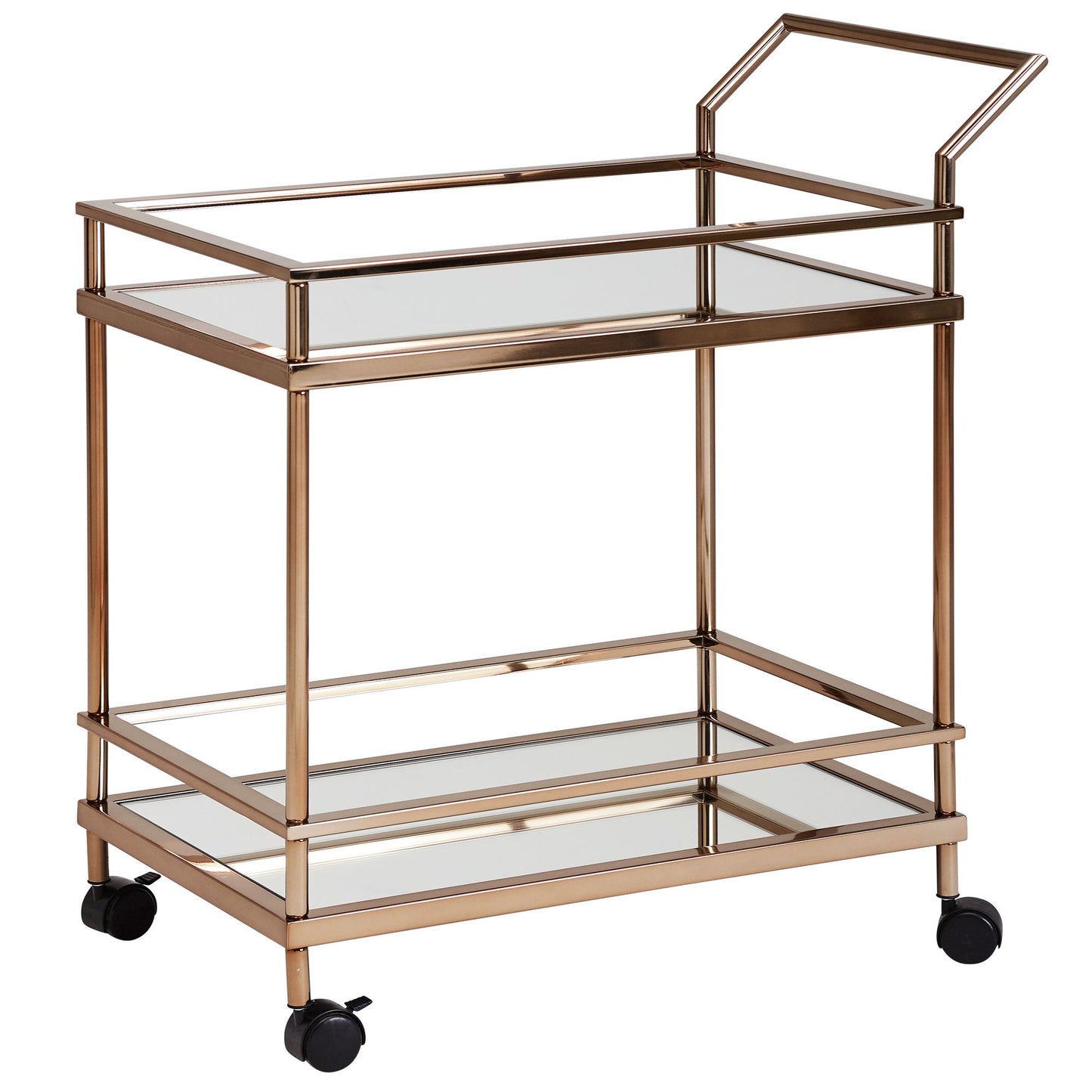 Design Servierwagen Dunkles Gold 2 Ebenen mit Bremsen Beistelltisch auf Rollen Speisewagen mit Glasplatte Kuechenwagen Teewagen