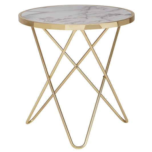 Design Beistelltisch Marmor Optik Weiss Rund Ã˜55 cm Gold Metallgestell Kleiner Wohnzimmertisch Couchtisch