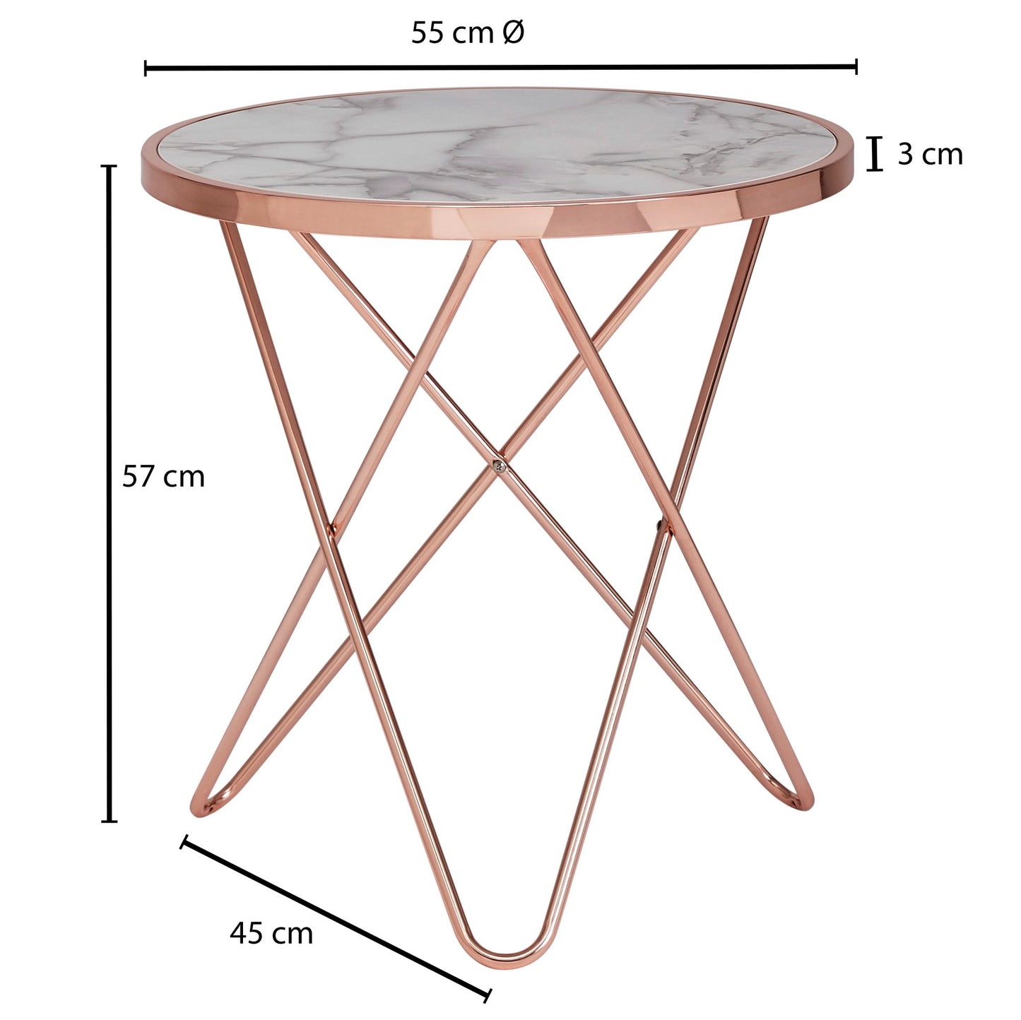 Design Beistelltisch Marmor Optik Weiss Rund Ã˜55 cm Kupfer Metall Gestell Kleiner Wohnzimmertisch Couchtisch