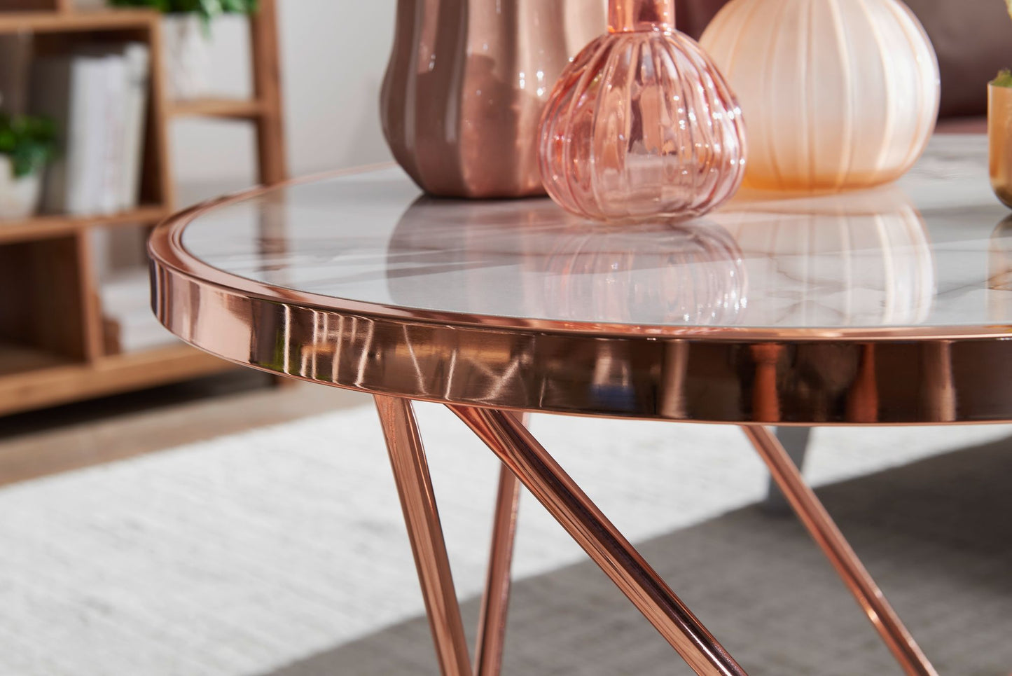 Design Beistelltisch Marmor Optik Weiss Rund Ã˜55 cm Kupfer Metall Gestell Kleiner Wohnzimmertisch Couchtisch