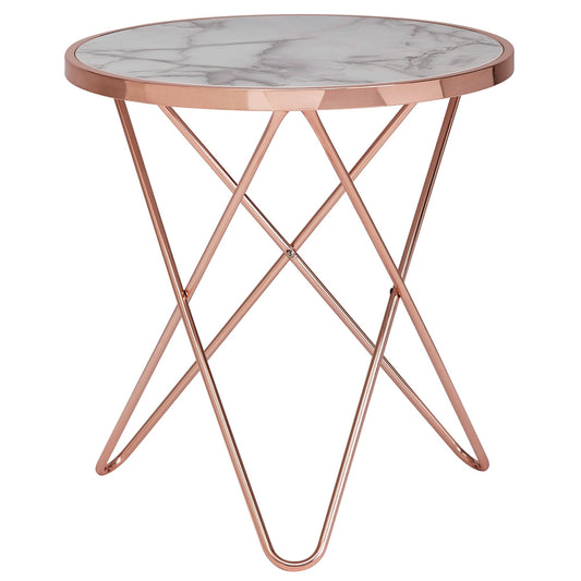 Design Beistelltisch Marmor Optik Weiss Rund Ã˜55 cm Kupfer Metall Gestell Kleiner Wohnzimmertisch Couchtisch