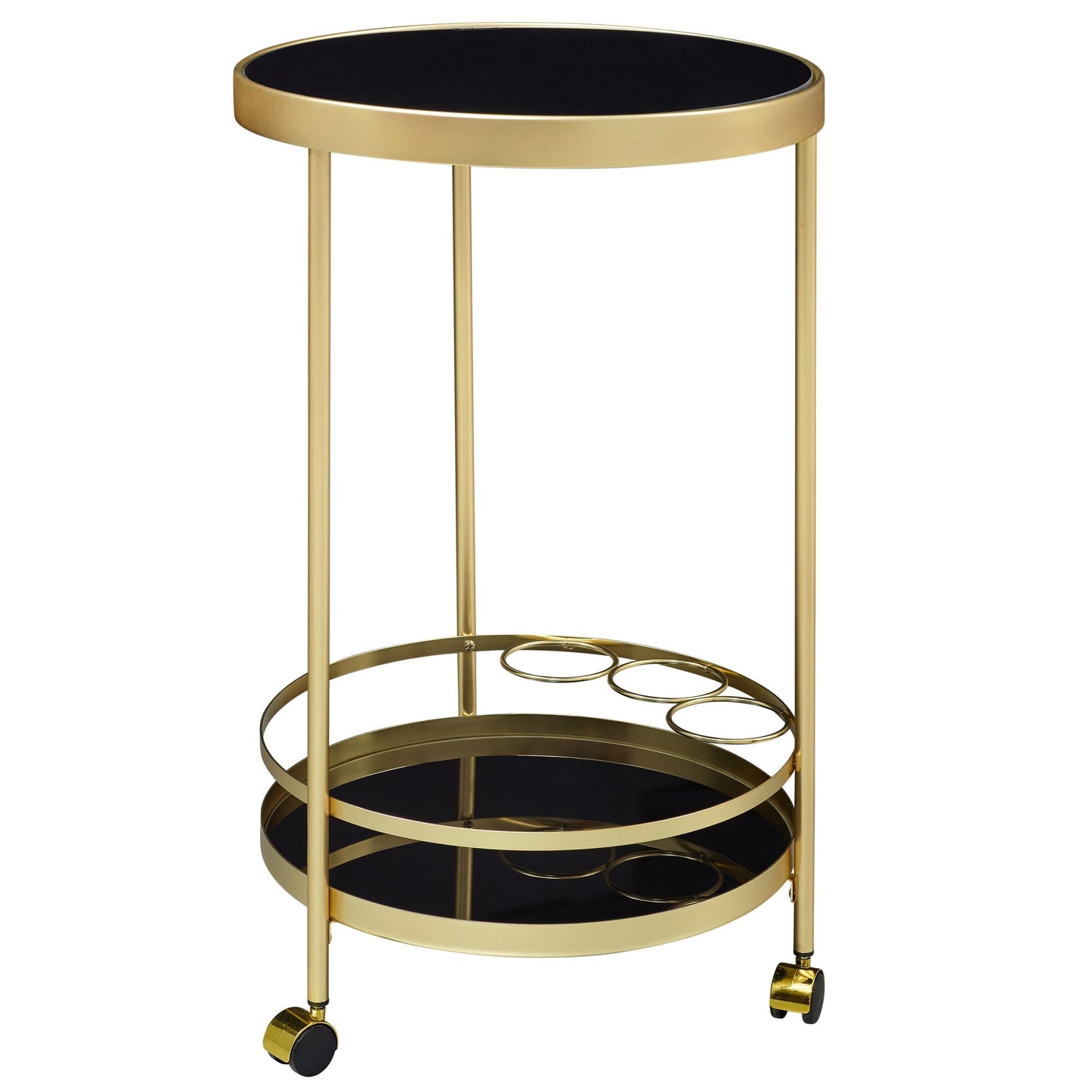 Design Servierwagen Gold Rund Ø 45cm 2 Ebenen Beistelltisch auf Rollen mit Glasplatte Schwarz Speisewagen Kuechenwagen Teewagen