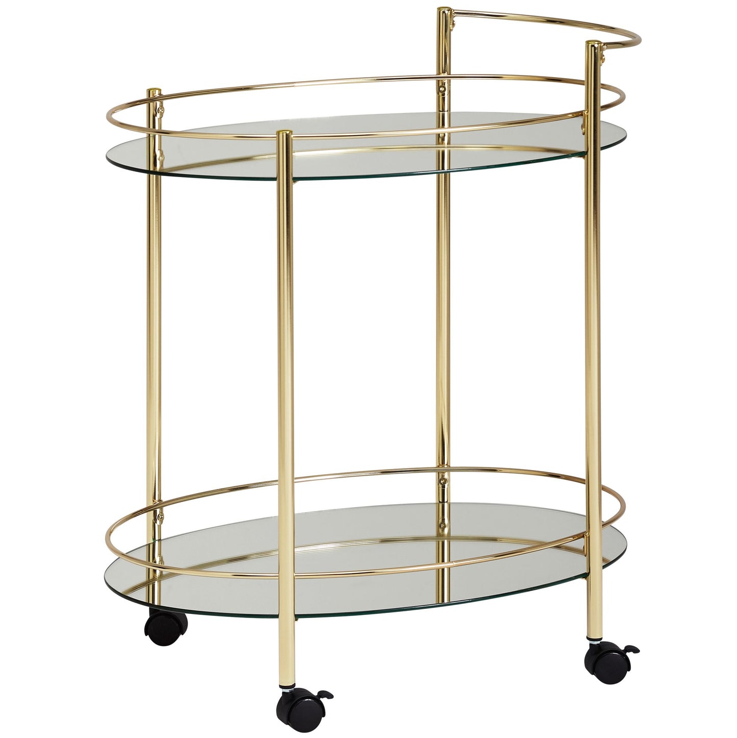 Design Servierwagen Gold 67 mal 79 cm Mobile Mini Bar Beistelltisch auf Rollen Speisewagen mit Glasplatte Weiss Kuechenwagen Teewagen mit Milchglas