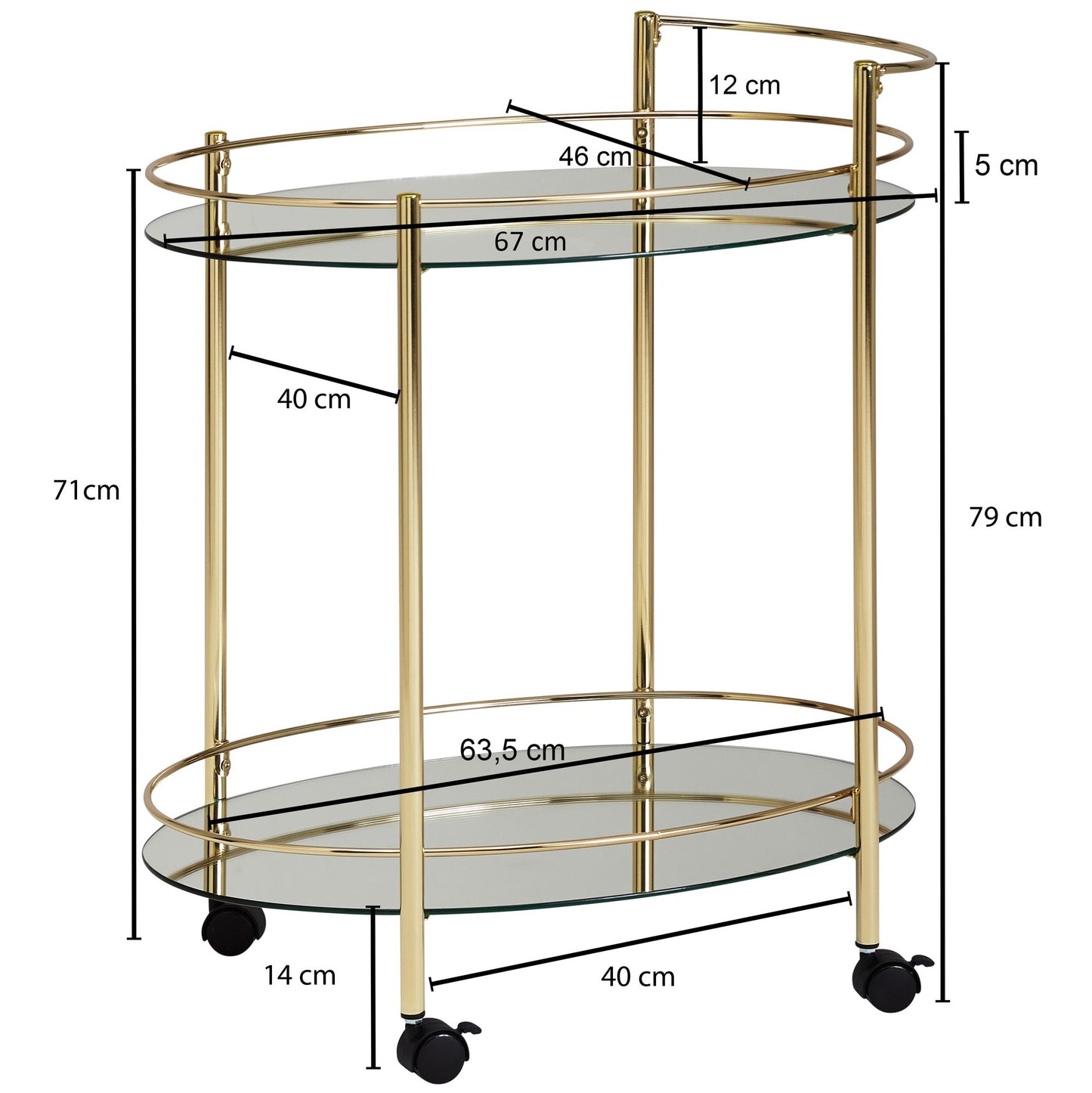 Design Servierwagen Gold 67 mal 79 cm Mobile Mini Bar Beistelltisch auf Rollen Speisewagen mit Glasplatte Weiss Kuechenwagen Teewagen mit Milchglas