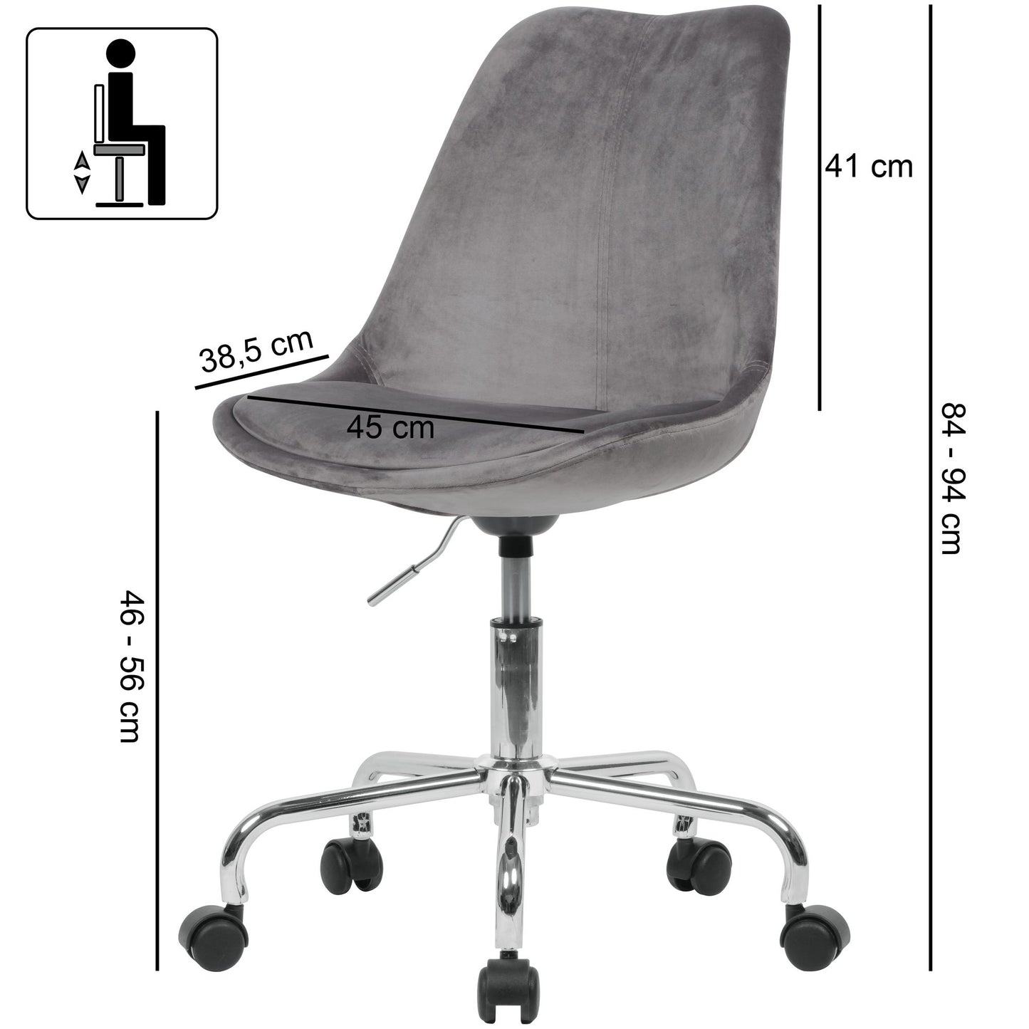 Schreibtischstuhl Dunkelgrau Samt Design Drehstuhl mit Lehne Arbeitsstuhl mit 110 kg Ma mal imalbelastung Schalenstuhl mit Rollen Stuhl drehbar