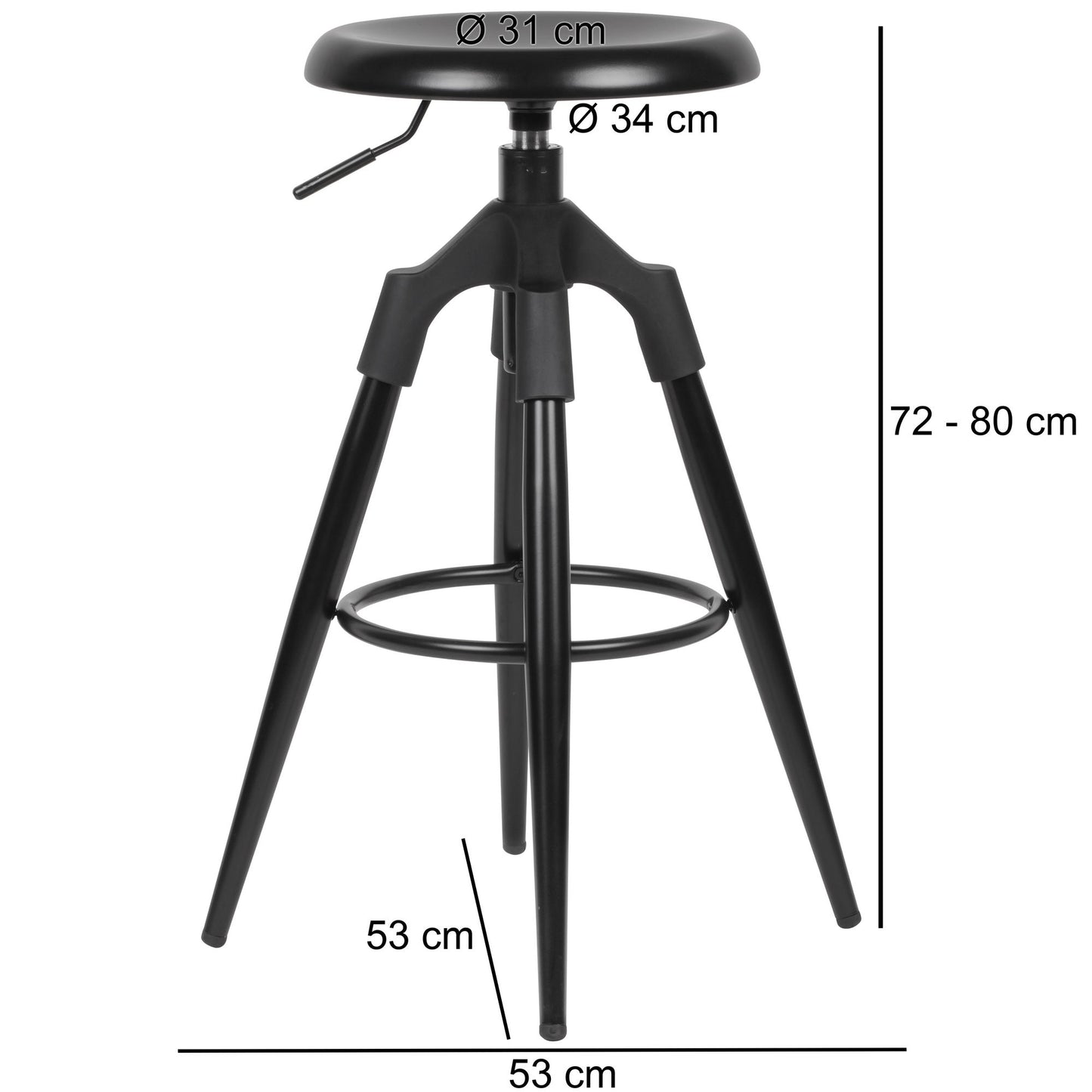 Barhocker Schwarz Metall 72 80 cm Design Barstuhl 100 kg Ma mal imalbelastbarkeit Tresenhocker Industrial Tresenstuhl ohne Lehne
