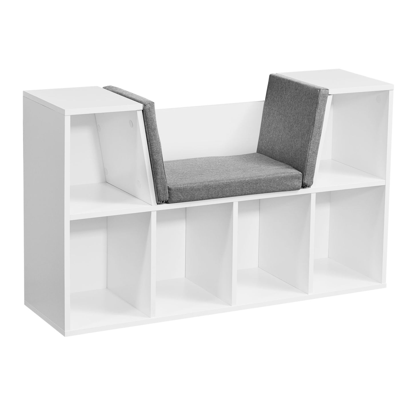 Design Regal mit Sitzflaeche 101 5 mal 61 5 mal 30 cm Weiss Matt Standregal mit Sitzauflage in Grau Sitzbank mit 6 Faechern