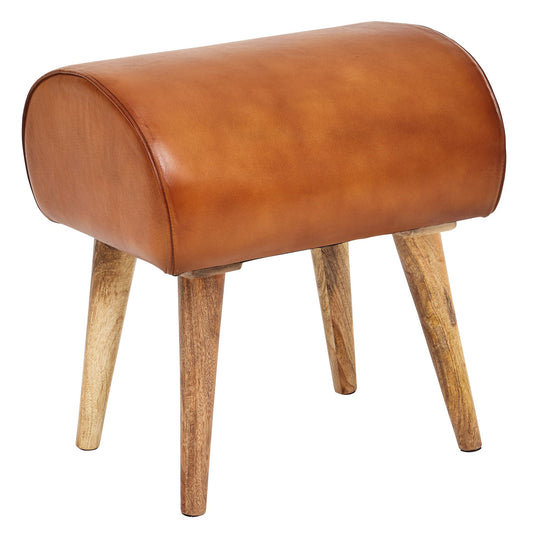 Sitzhocker Echtleder Massivholz 45 mal 53 mal 40 cm Moderner Lederhocker Kleiner Holzhocker Gepolstert Turnbock Hocker mit Leder Bezug