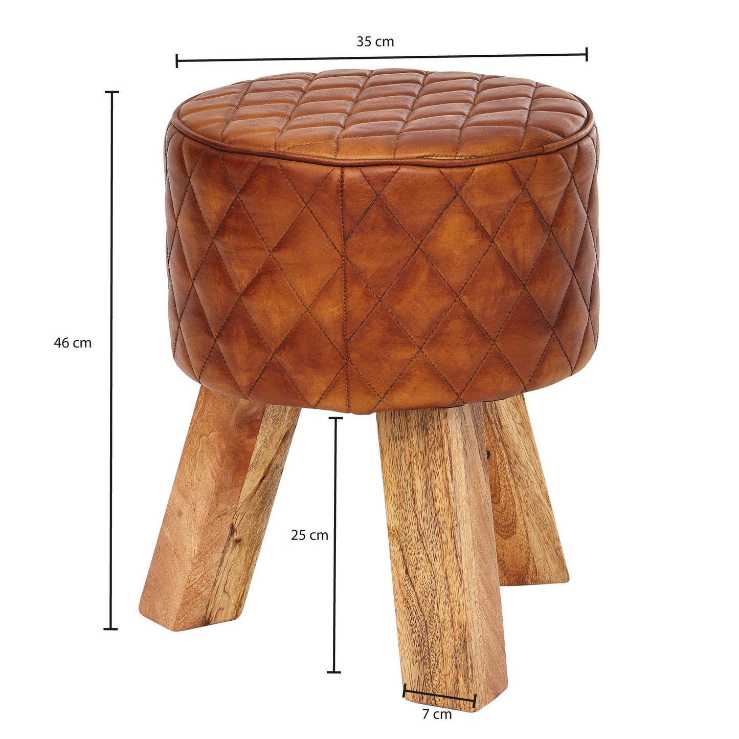 Sitzhocker Echtleder Massivholz 35 mal 46 mal 35 cm Modern Fusshocker Rund Turnbock Lederhocker Braun Kleiner Hocker Gepolstert Holzhocker mit Leder Bezug