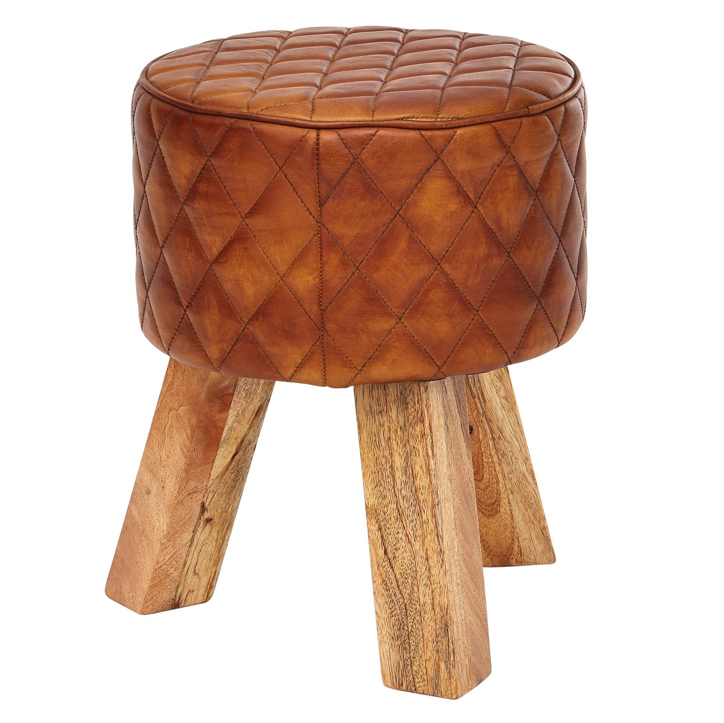Sitzhocker Echtleder Massivholz 35 mal 46 mal 35 cm Modern Fusshocker Rund Turnbock Lederhocker Braun Kleiner Hocker Gepolstert Holzhocker mit Leder Bezug