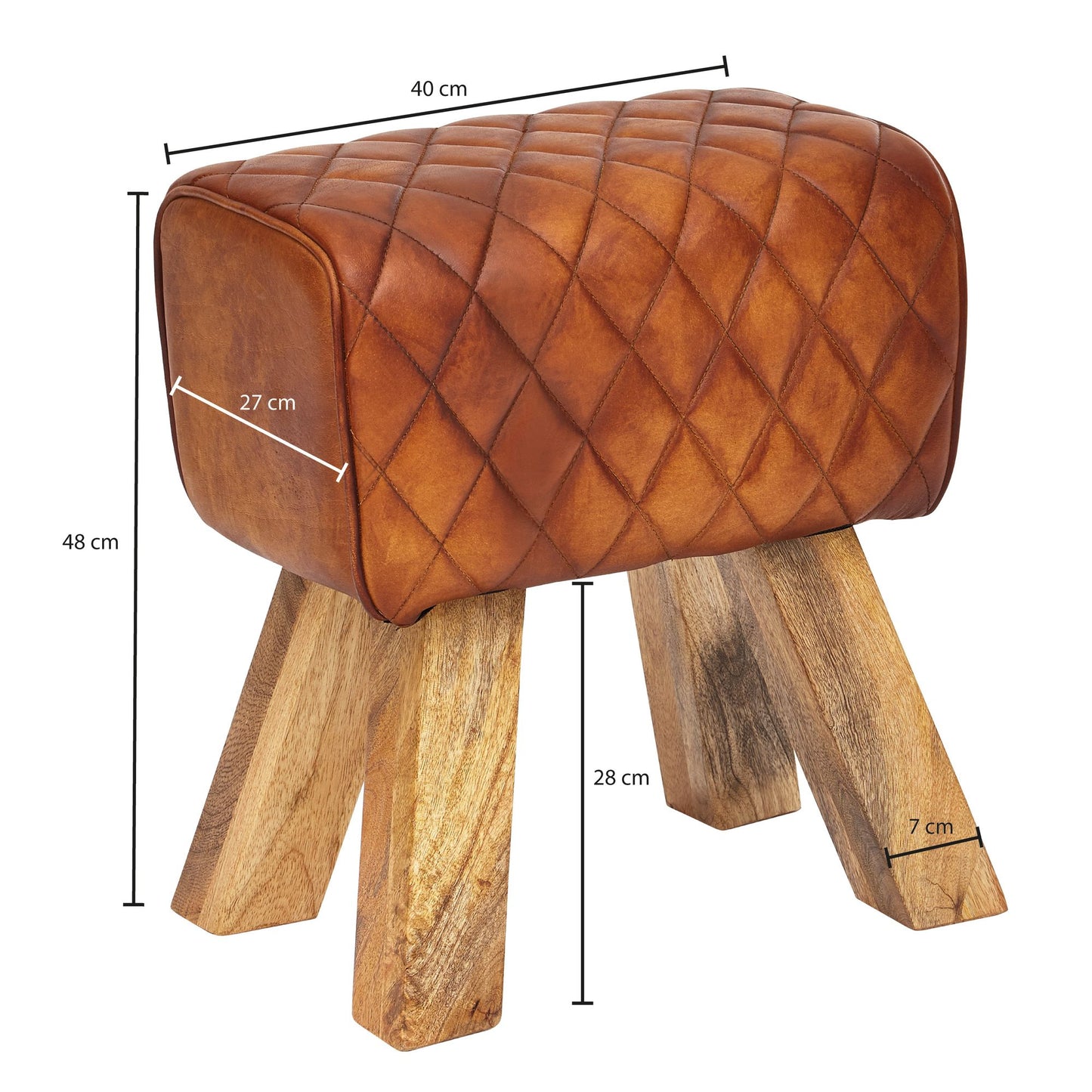 Sitzhocker Echtleder Massivholz 40 mal 48 mal 27 cm Modern Fusshocker Turnbock Lederhocker Braun Kleiner Hocker Gepolstert Holzhocker mit Leder Bezug