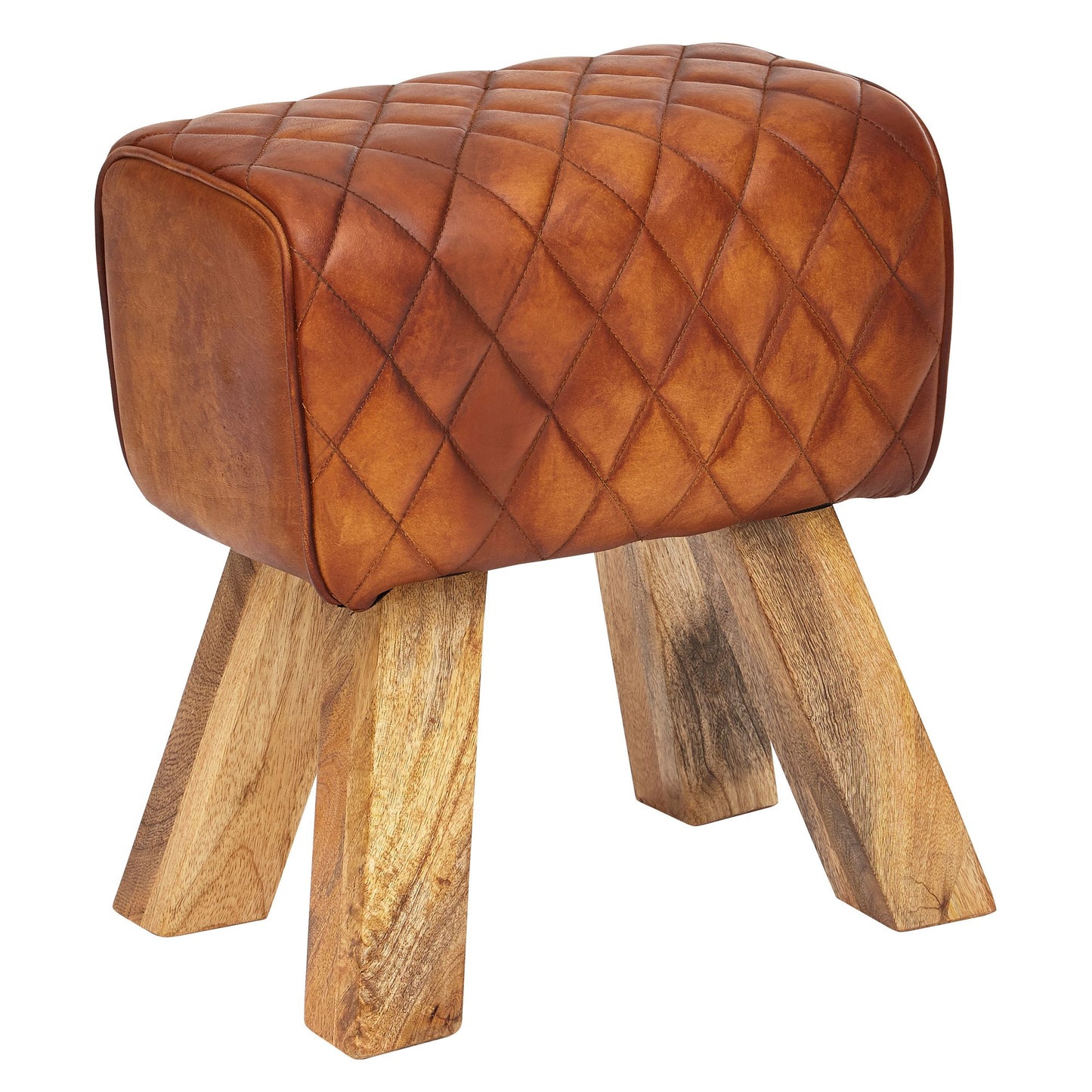 Sitzhocker Echtleder Massivholz 40 mal 48 mal 27 cm Modern Fusshocker Turnbock Lederhocker Braun Kleiner Hocker Gepolstert Holzhocker mit Leder Bezug