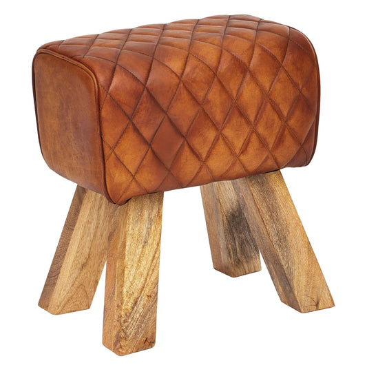 Sitzhocker Echtleder Massivholz 40 mal 48 mal 27 cm Modern Fusshocker Turnbock Lederhocker Braun Kleiner Hocker Gepolstert Holzhocker mit Leder Bezug