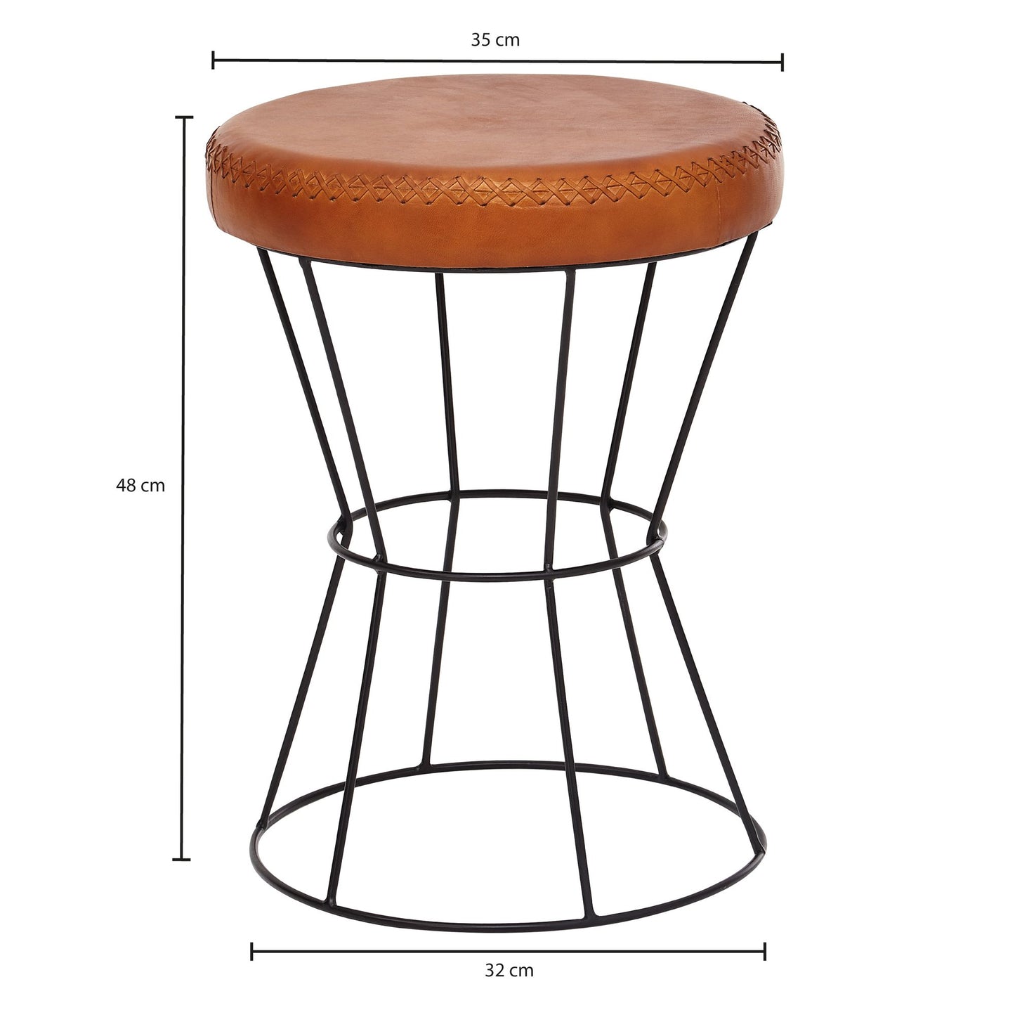 Sitzhocker Echtleder Metall 35 mal 48 mal 35 cm Design Hocker Rund Dekohocker mit Leder Bezug Moderner Lederhocker Braun Gepolstert