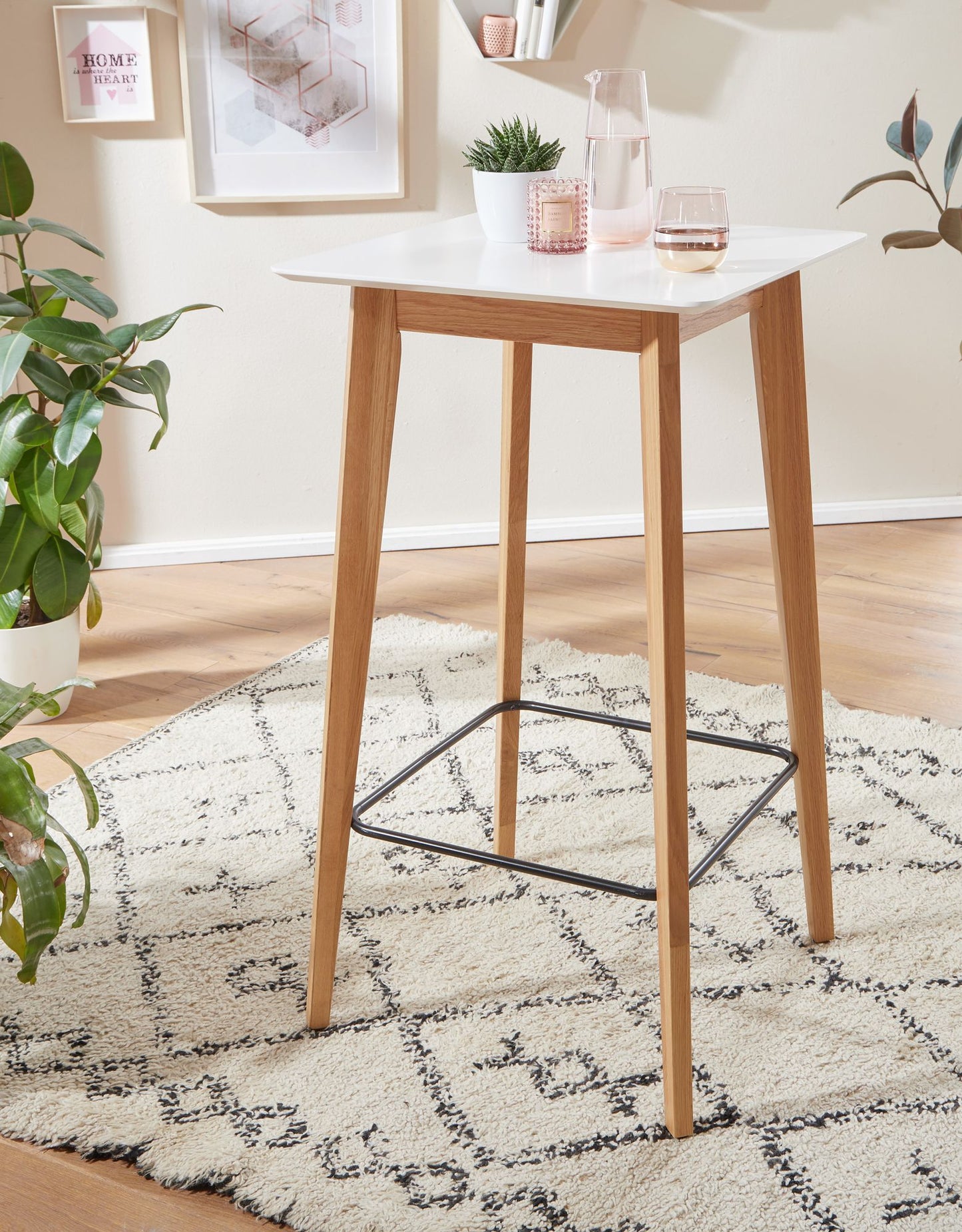 Stehtisch 60 mal 110 mal 60 cm Weiss Eckig Bartisch fuer 4 Personen Moderner Tisch fuer Bar Design Partytisch Holz Hochtisch Eiche Skandinavisch