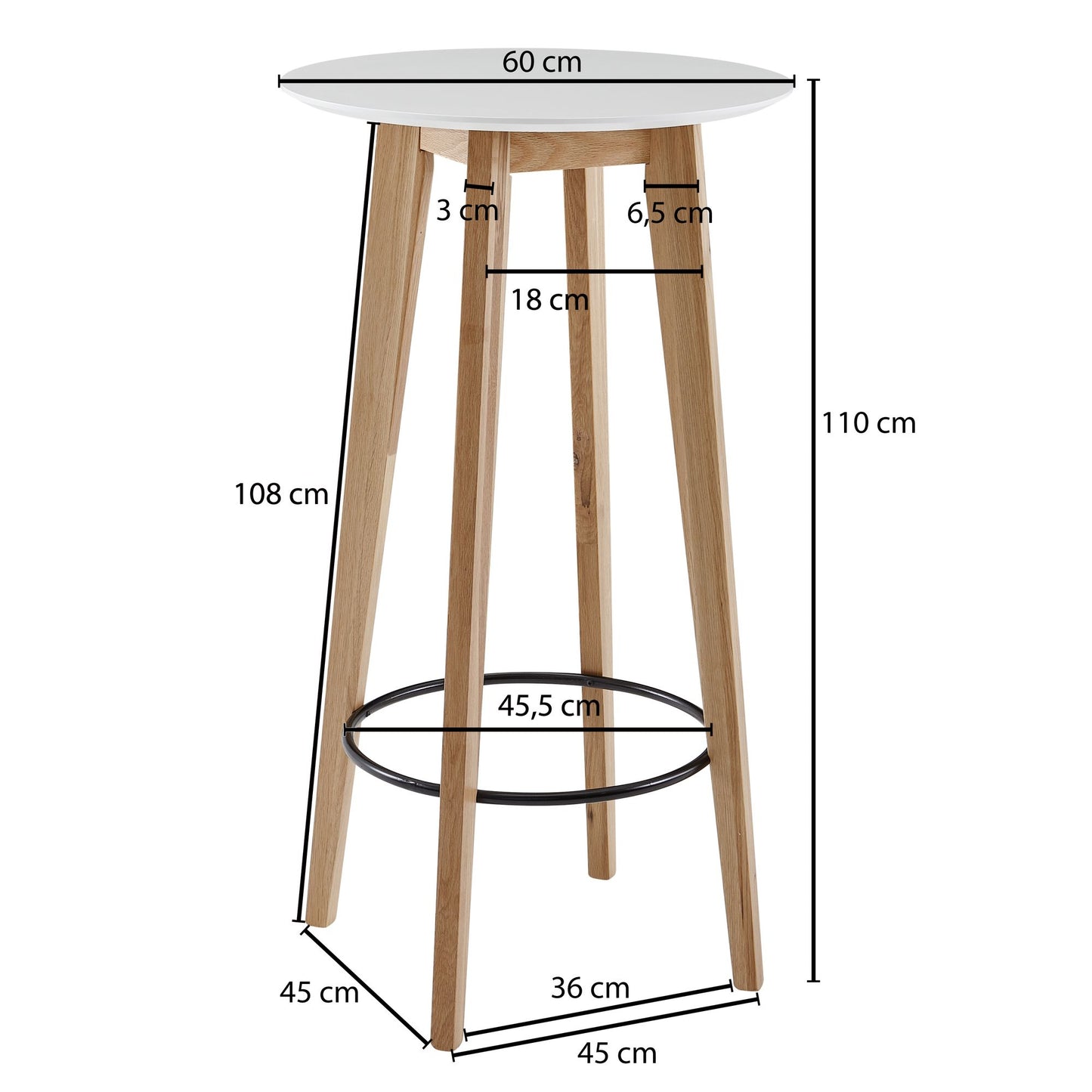 Stehtisch 60 mal 110 mal 60 cm Weiss Rund Bartisch fuer 4 Personen Moderner Tisch fuer Bar Design Partytisch Holz Hochtisch Eiche Skandinavisch