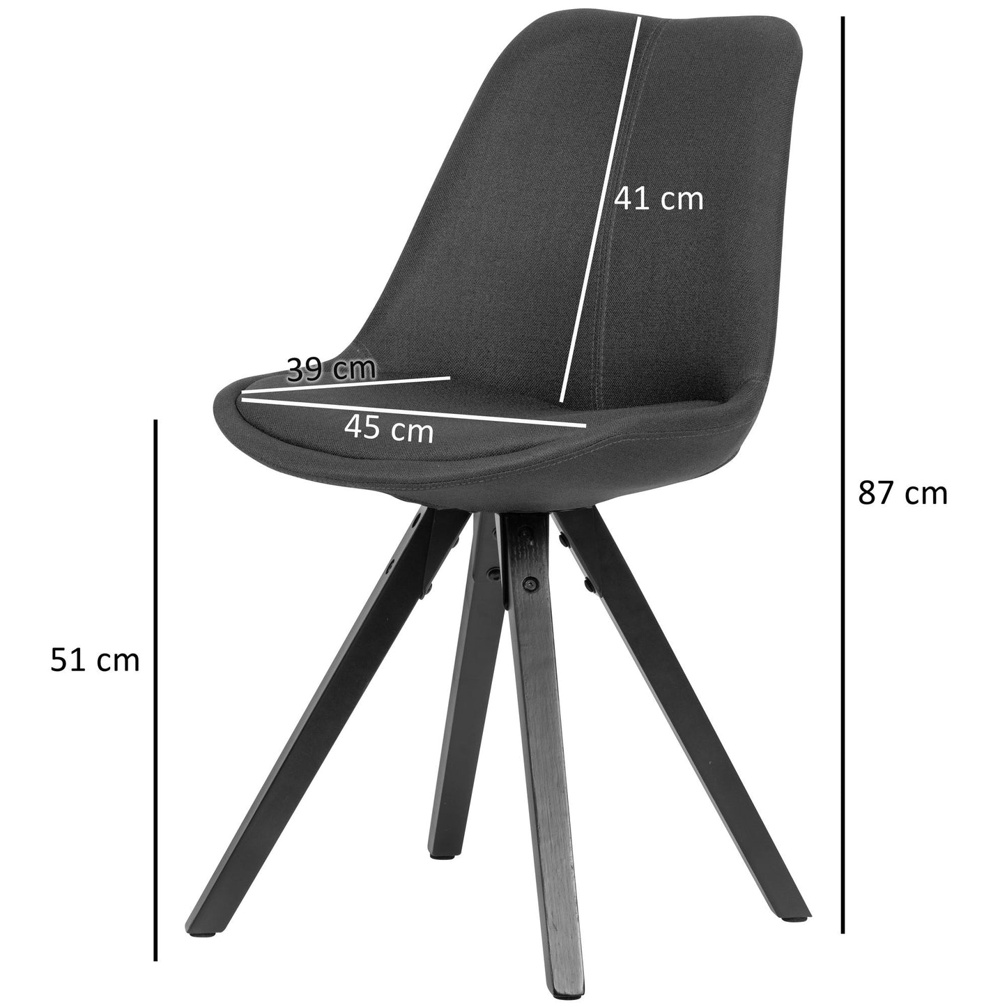 2er Set Esszimmerstuhl Anthrazit mit schwarzen Beinen Stuhl Skandinavisch Polsterstuhl mit Stoff Bezug Design Kuechenstuhl gepolstert