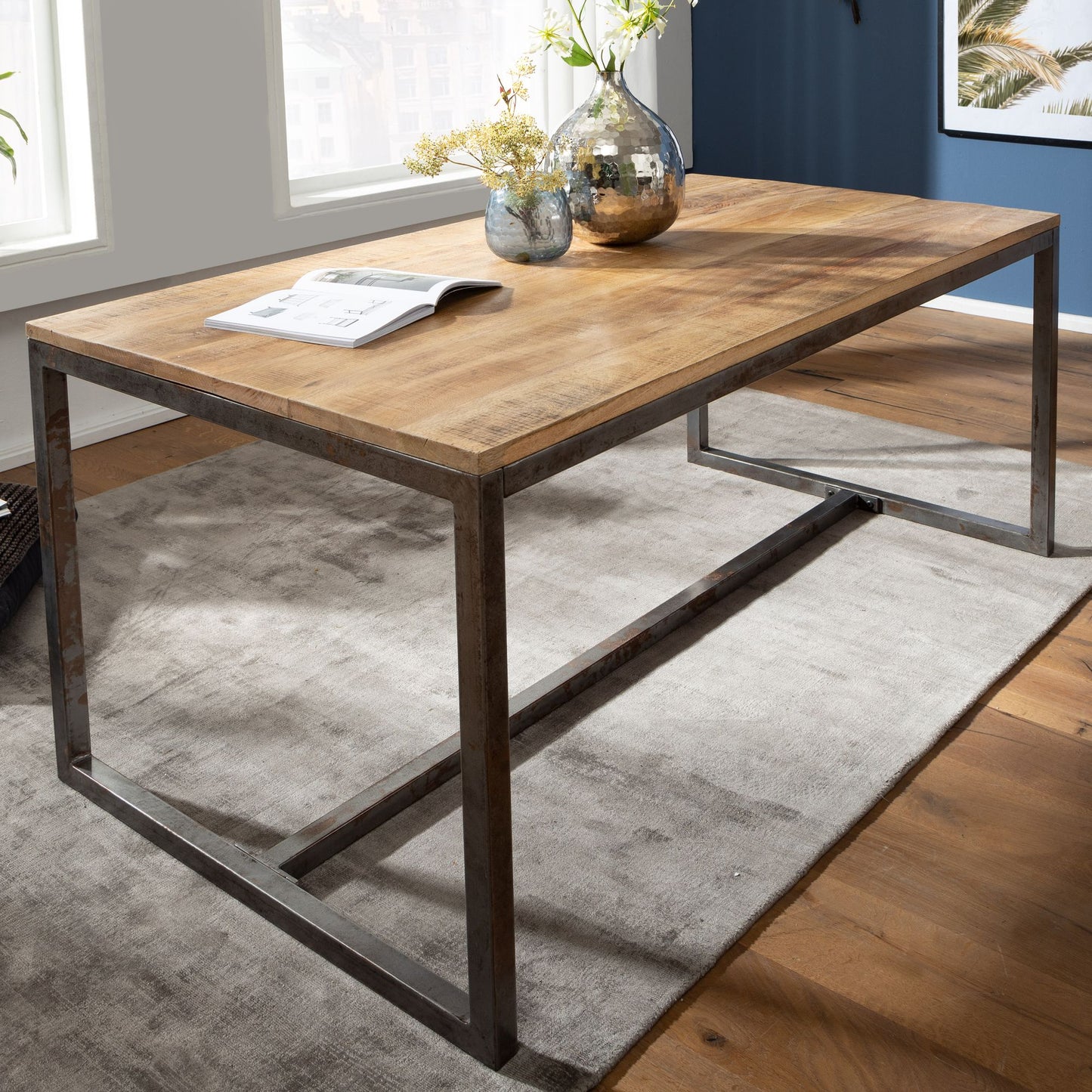Esszimmertisch 120 mal 77 mal 60 cm Mango Massivholz Metall Vintage Esstisch Kuechentisch Massiv Klein Holztisch Esszimmer Kleiner Speisetisch Holz