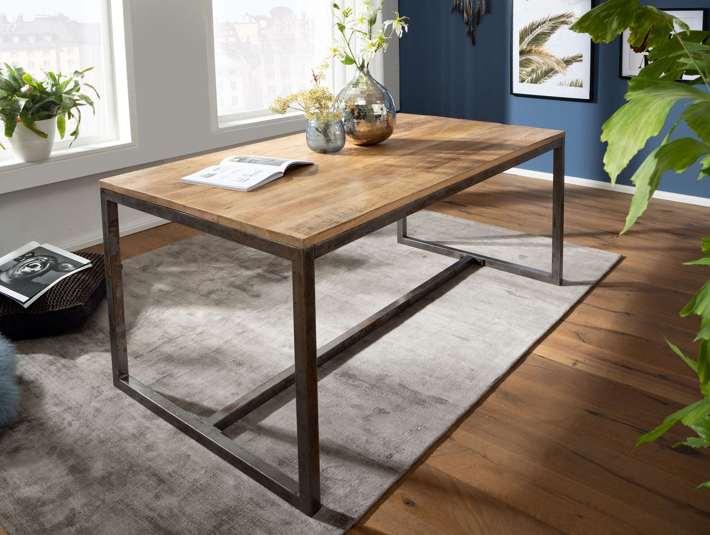 Esszimmertisch 120 mal 77 mal 60 cm Mango Massivholz Metall Vintage Esstisch Kuechentisch Massiv Klein Holztisch Esszimmer Kleiner Speisetisch Holz