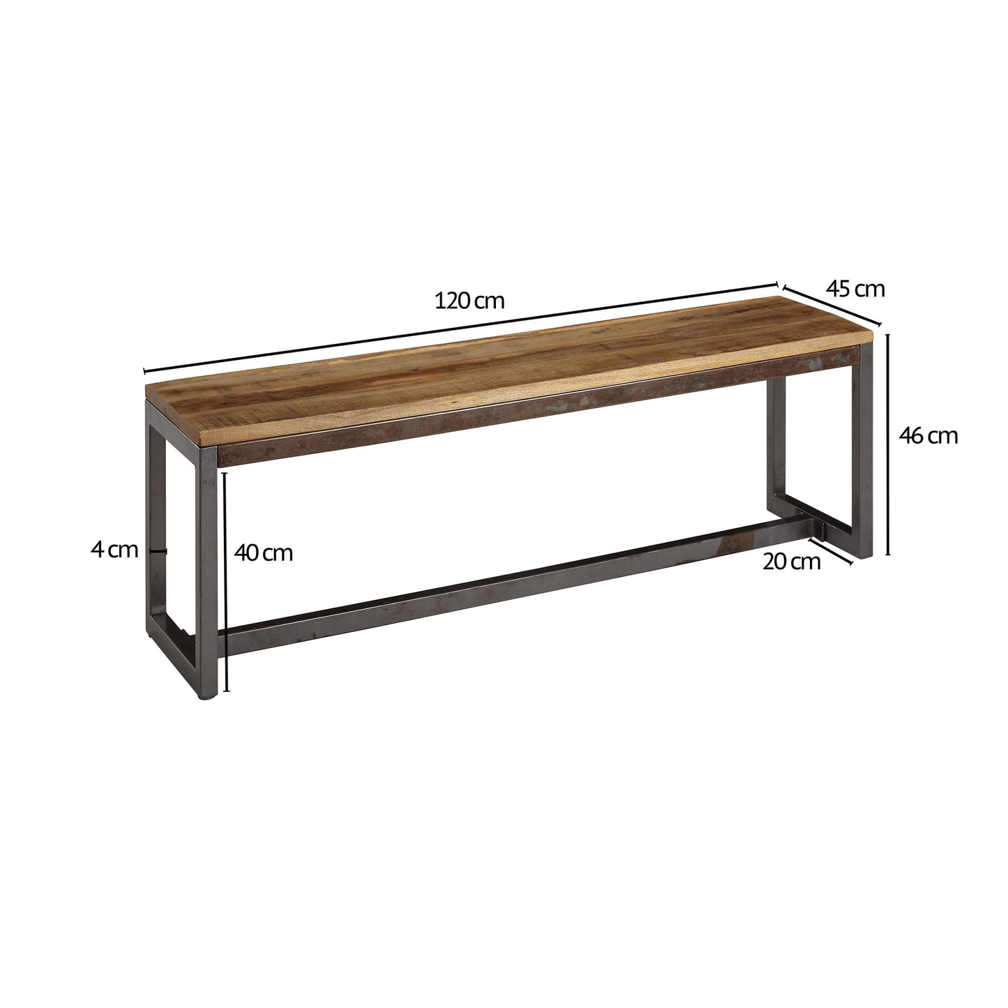 Esszimmerbank 120 mal 46 mal 45 cm Mango Massivholz Metall Holzbank Vintage Esstischbank Massiv ohne Ruecken Lehne Kuechenbank Essbank Klein