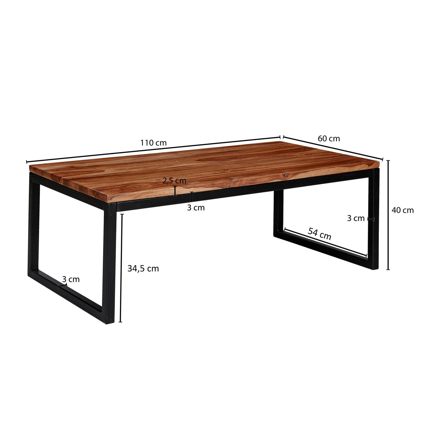Couchtisch 110 mal 40 mal 60 cm Sheesham Massivholz Metall Wohnzimmertisch Industrial Style Designer Sofatisch Tisch Wohnzimmer Loungetisch Massiv