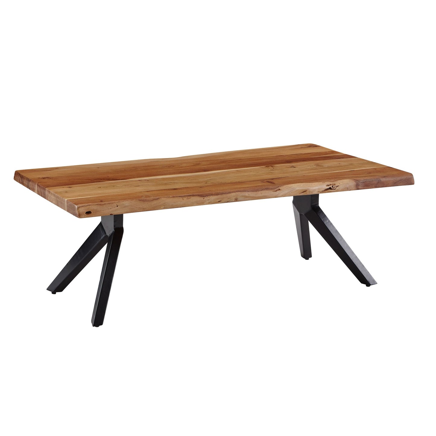 Couchtisch 115 mal 37 mal 64 cm Akazie Massivholz Metall Baumkante Design Sofatisch Eckig Stubentisch Industrial Braun Wohnzimmertisch Holz Rechteckig