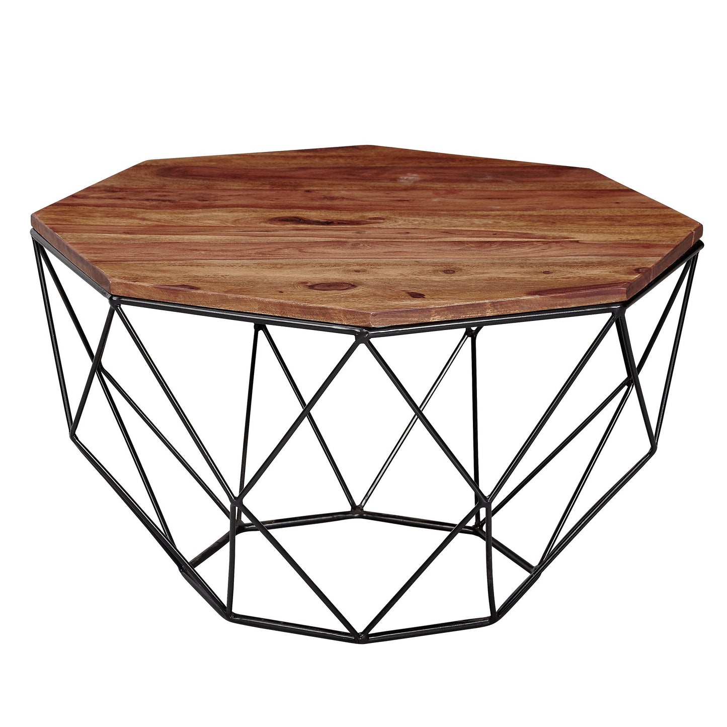 Couchtisch Sheesham Massivholz Metall 66 mal 40 mal 66 cm Wohnzimmertisch Massiv Braun Sofatisch Modern Holztisch Tisch Wohnzimmer Industrial