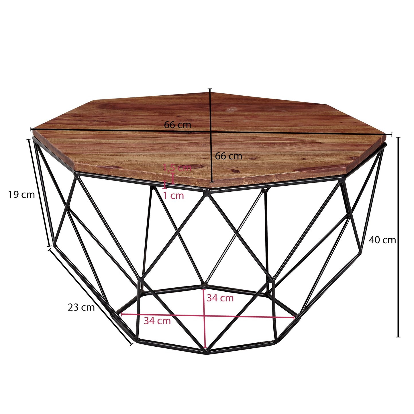 Couchtisch Sheesham Massivholz Metall 66 mal 40 mal 66 cm Wohnzimmertisch Massiv Braun Sofatisch Modern Holztisch Tisch Wohnzimmer Industrial