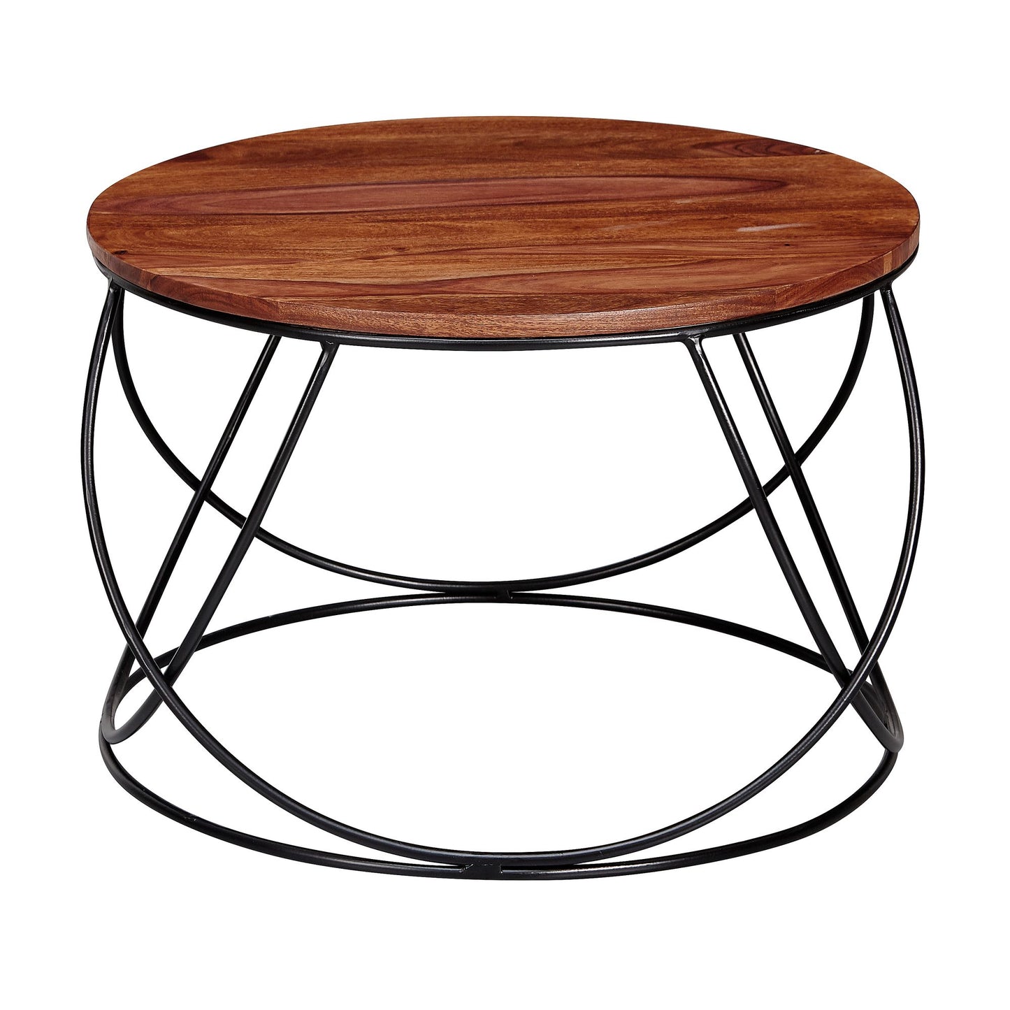 Couchtisch Sheesham Massivholz Metall 60 mal 40 mal 60 cm Wohnzimmertisch Rund Massiv Braun Sofatisch Modern Holztisch Tisch Wohnzimmer Industrial