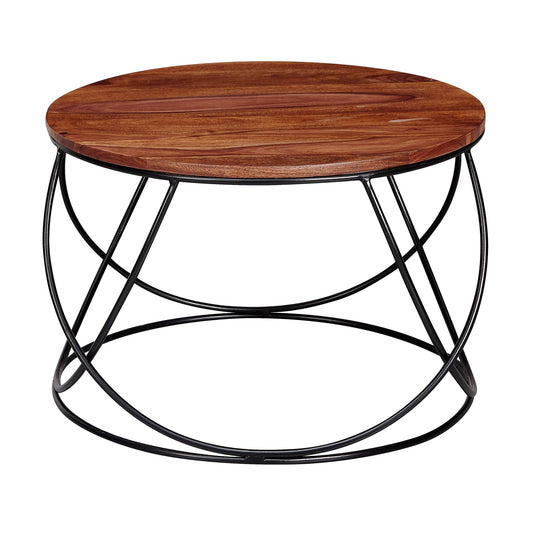 Couchtisch Sheesham Massivholz Metall 60 mal 40 mal 60 cm Wohnzimmertisch Rund Massiv Braun Sofatisch Modern Holztisch Tisch Wohnzimmer Industrial