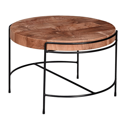 Couchtisch 62 mal 40 mal 62 cm Sofatisch Akazie Massivholz Metall Wohnzimmertisch Rund mit Metallbeinen Kleiner Designer Tisch Massiv Holztisch Wohnzimmer Industrial