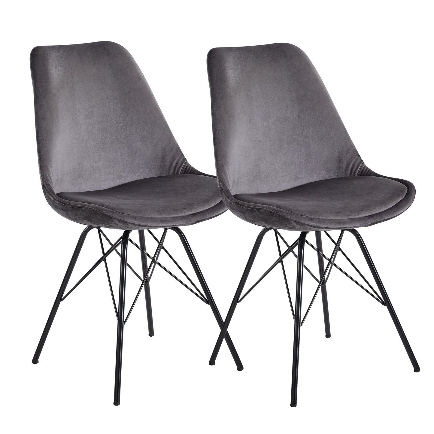 Esszimmerstuhl 2er Set Samt Grau Kuechenstuhl mit schwarzen Beinen Schalenstuhl Skandinavisches Design Polsterstuhl mit Stoffbezug Stuhl Gepolstert