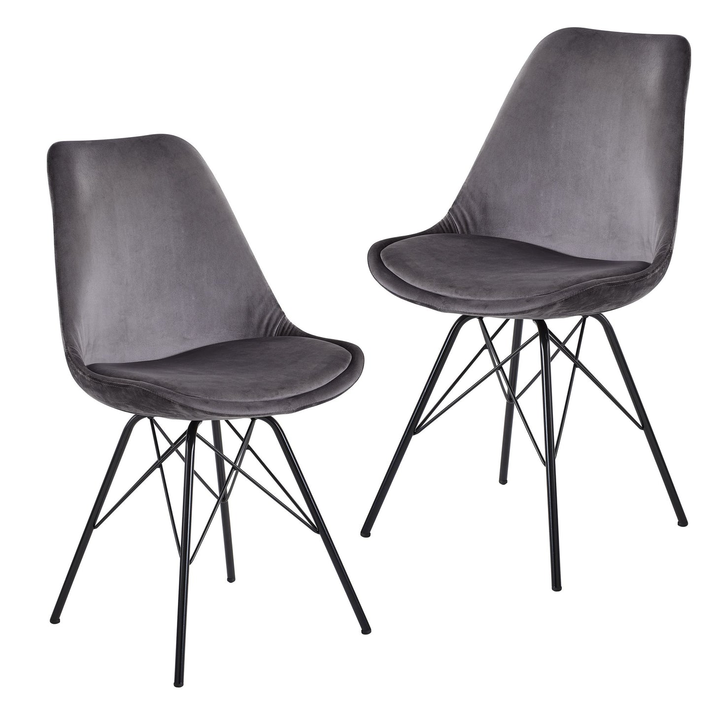 Esszimmerstuhl 2er Set Samt Grau Kuechenstuhl mit schwarzen Beinen Schalenstuhl Skandinavisches Design Polsterstuhl mit Stoffbezug Stuhl Gepolstert