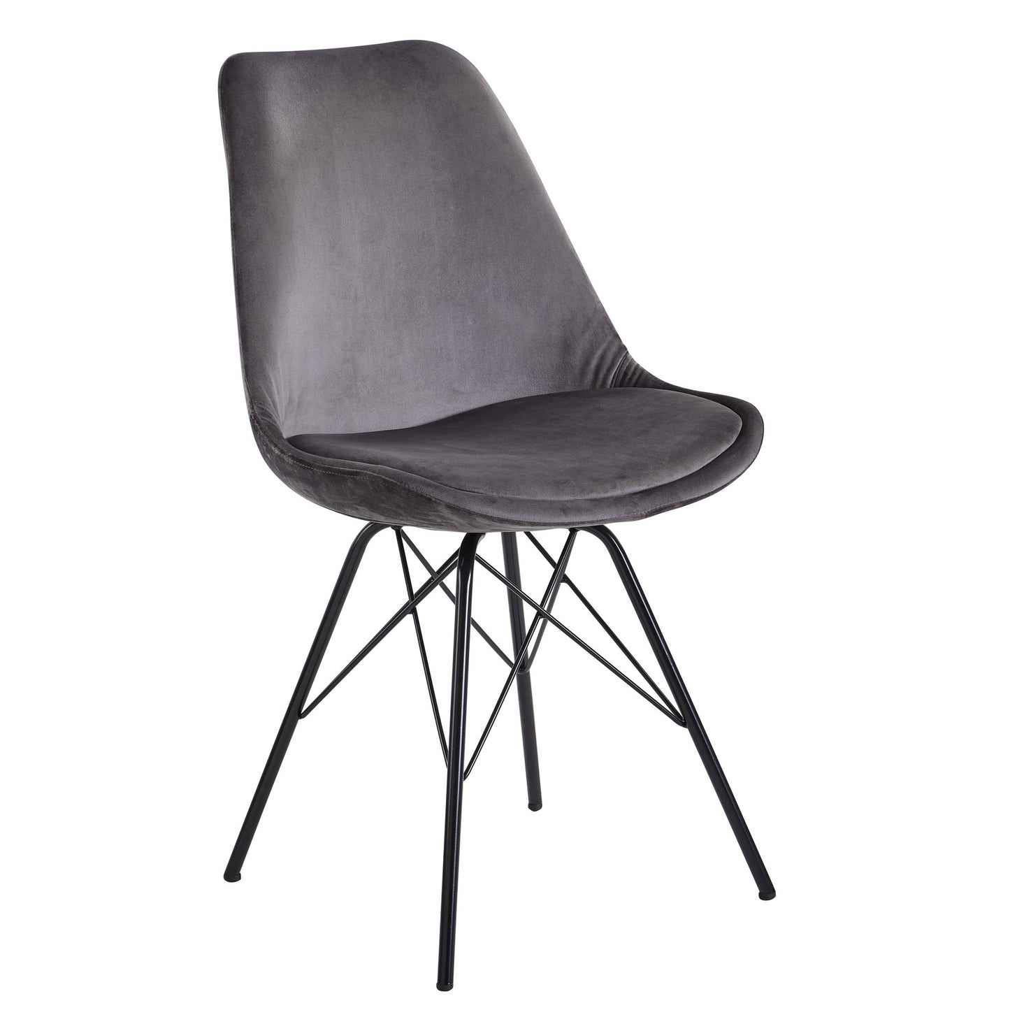 Esszimmerstuhl 2er Set Samt Grau Kuechenstuhl mit schwarzen Beinen Schalenstuhl Skandinavisches Design Polsterstuhl mit Stoffbezug Stuhl Gepolstert