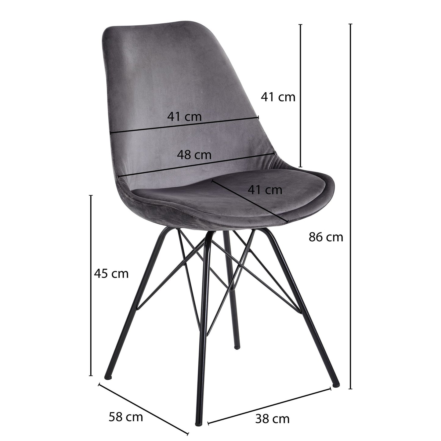 Esszimmerstuhl 2er Set Samt Grau Kuechenstuhl mit schwarzen Beinen Schalenstuhl Skandinavisches Design Polsterstuhl mit Stoffbezug Stuhl Gepolstert