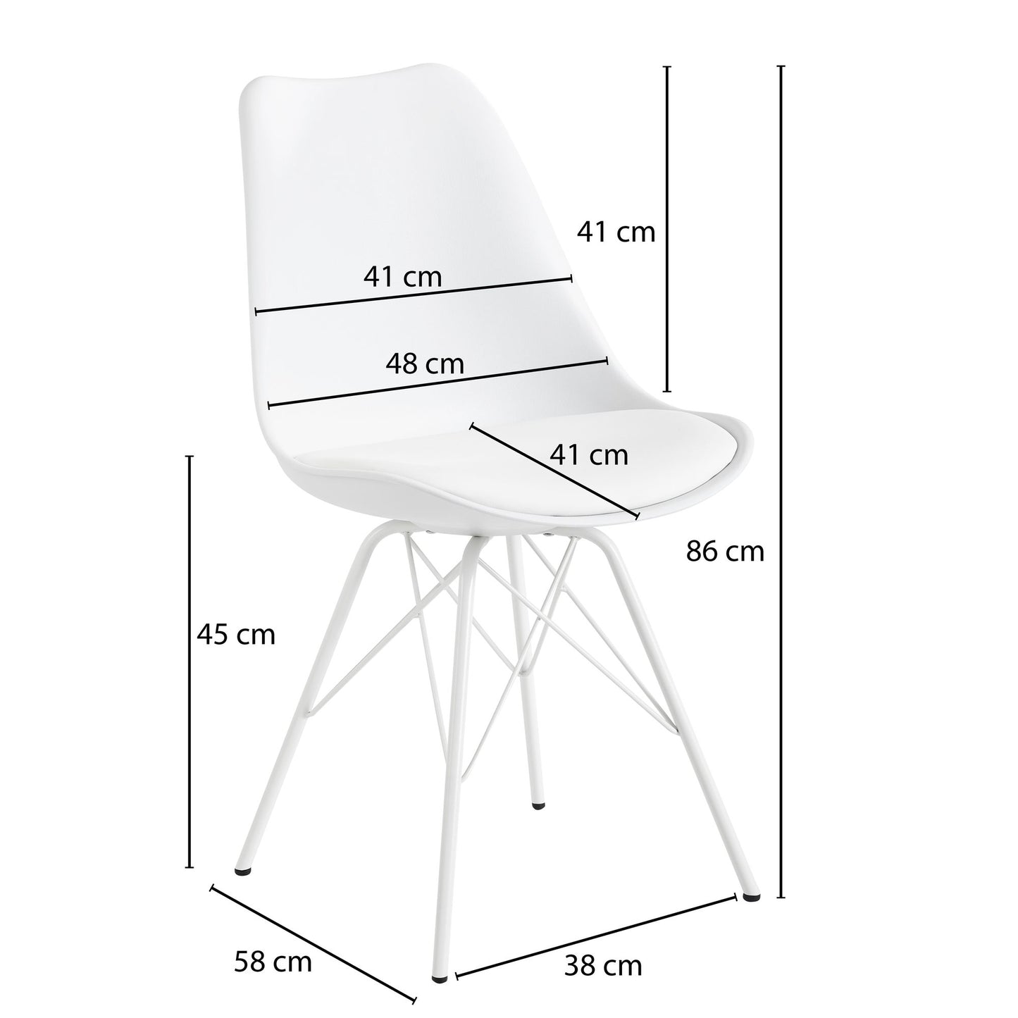 Esszimmerstuhl 2er Set Weiss Kuechenstuhl Kunststoff Skandinavisches Design Schalenstuhl mit Kunstleder Bezug Polsterstuhl Stuhl Gepolstert