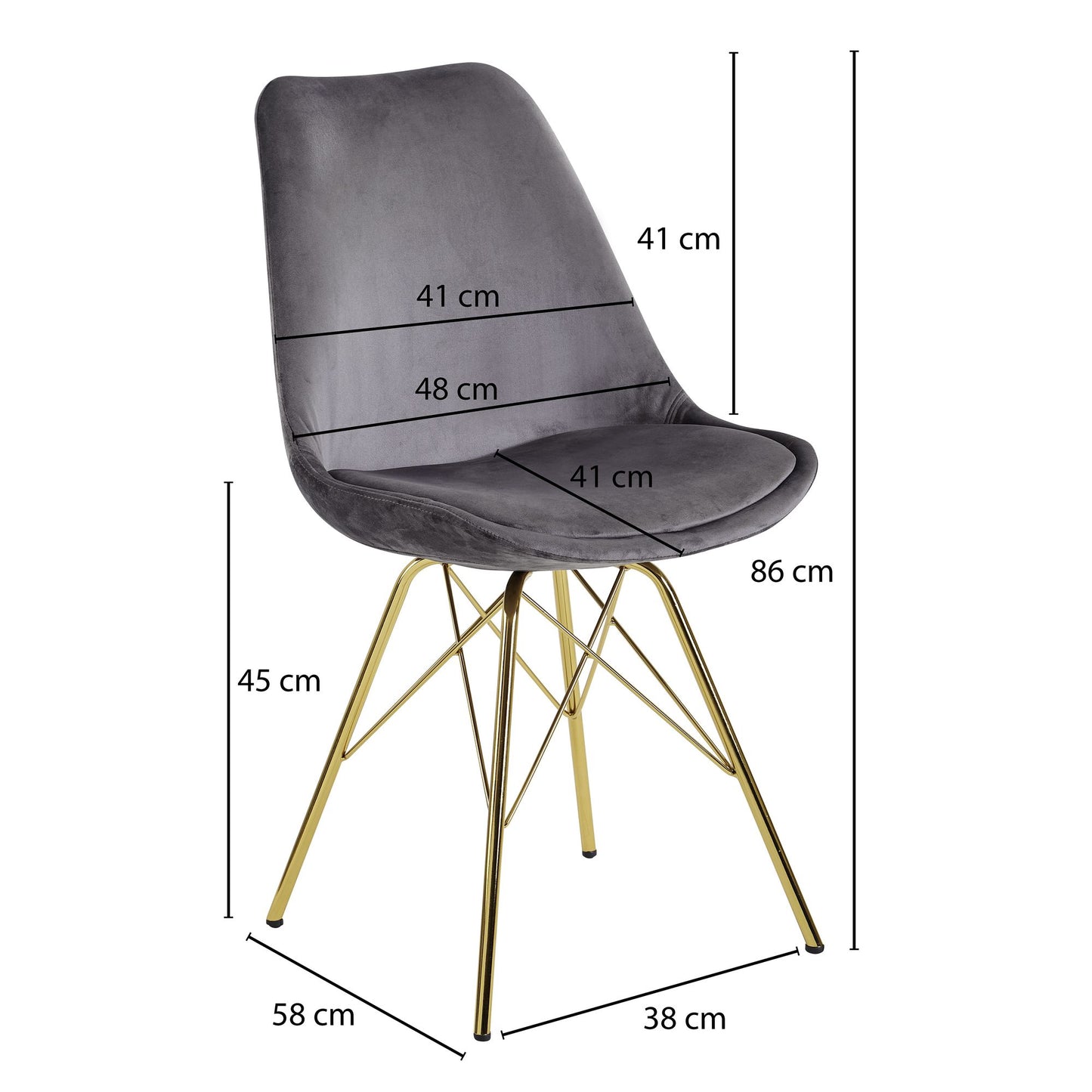 Esszimmerstuhl 2er Set Samt Grau Kuechenstuhl mit goldenen Beinen Schalenstuhl Skandinavisches Design Polsterstuhl mit Stoffbezug Stuhl Gepolstert