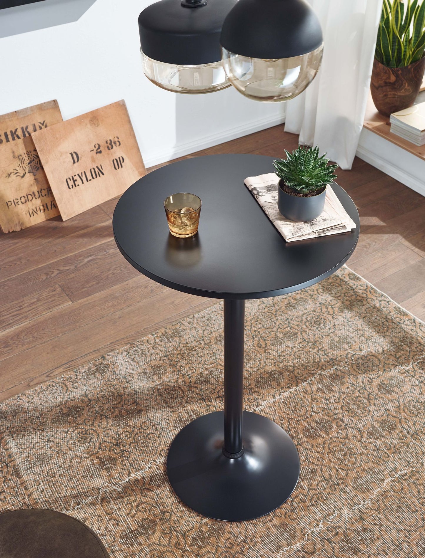 Design Bartisch Schwarz Stehtisch Ø 60 cm Metall Holz Partytisch Bistrotisch 100 cm Hoch Messetisch Modern