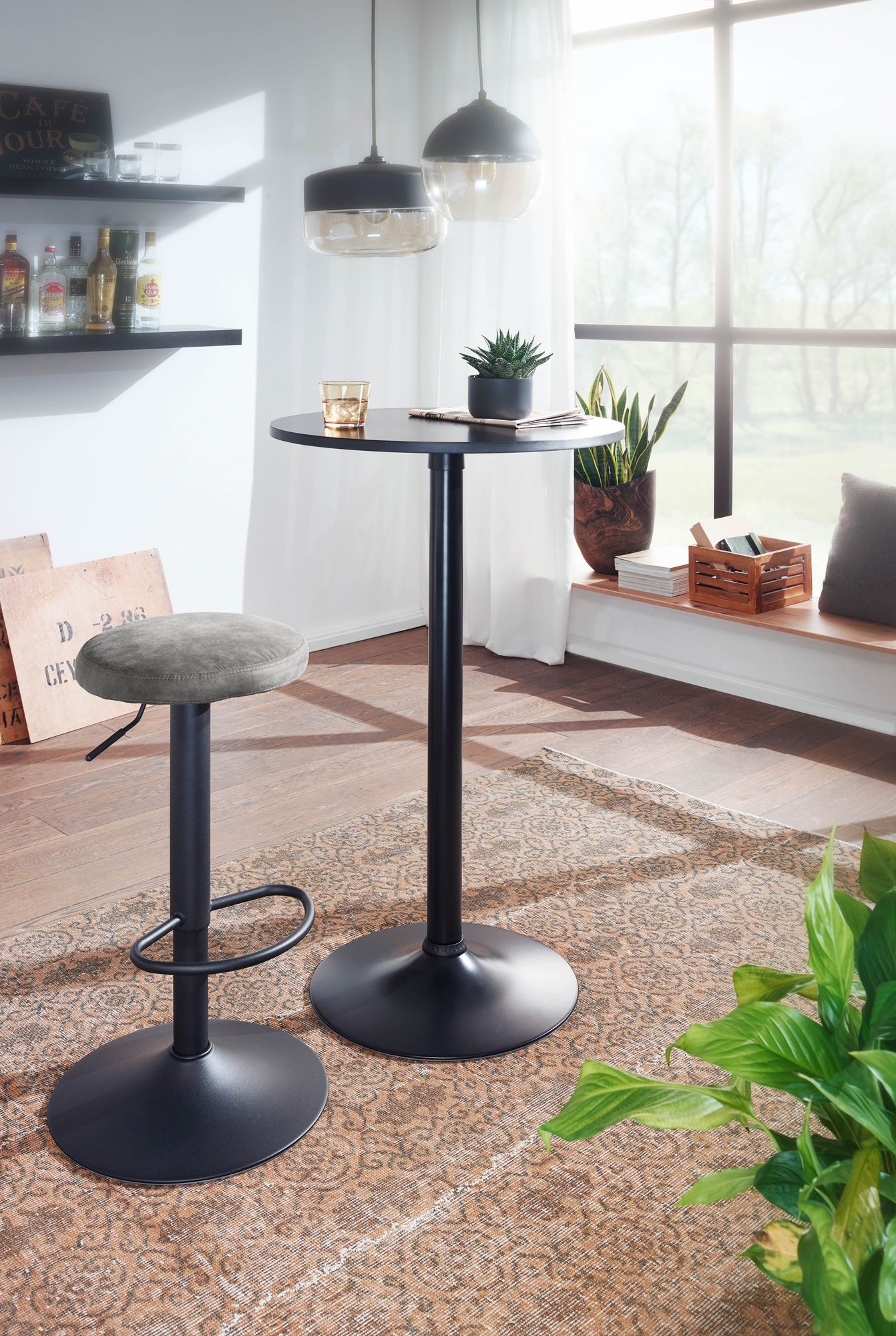 Barhocker Grau Wildlederoptik Hocker ohne Lehne 58 79 cm Kuechenhocker Stoff Metall 100kg Design Barstuhl Tresenhocker Drehbar Bistrohocker